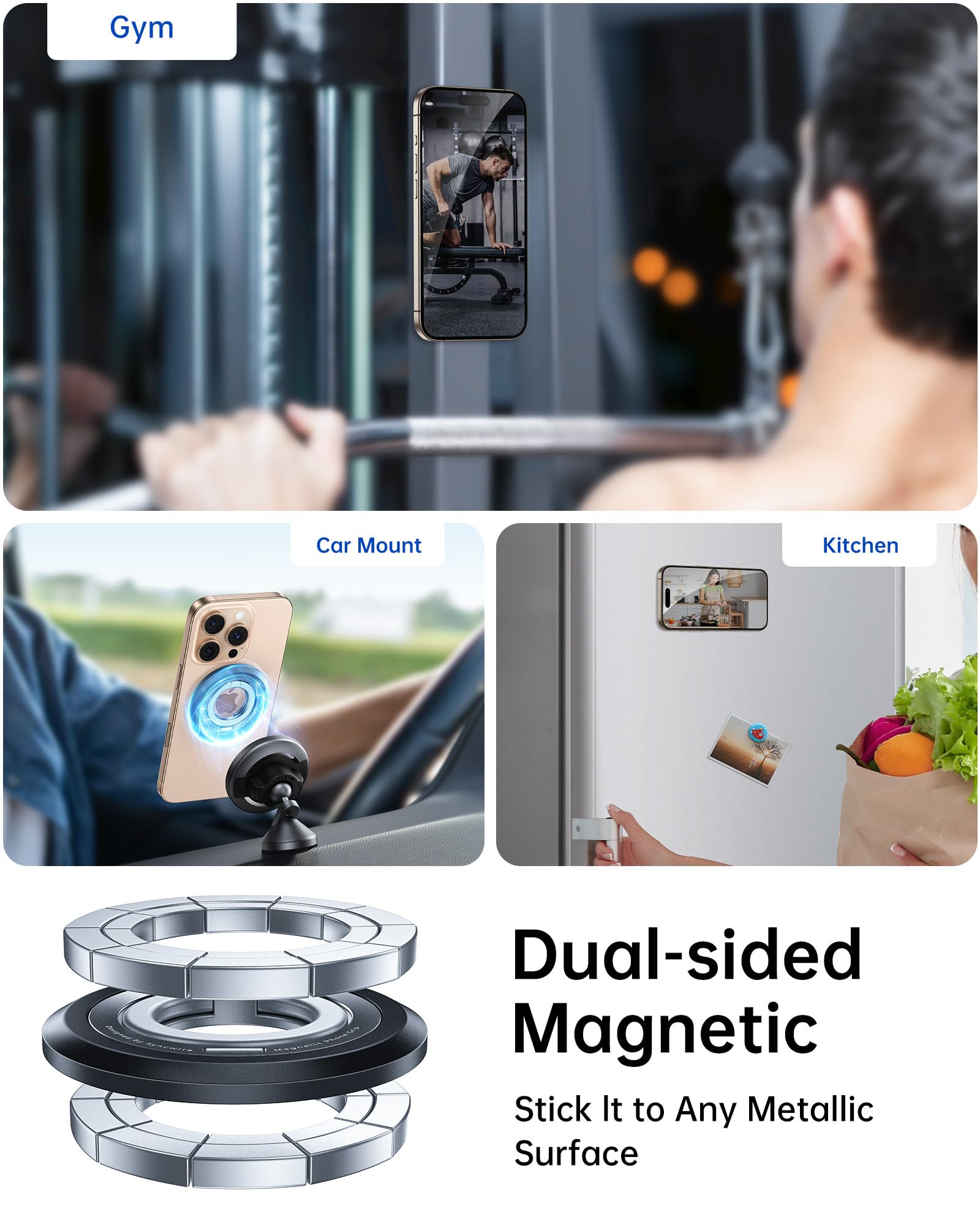 SYNCWIRE Supporto ad Anello Magnetico Cellulare per MagSafe [Confezione da 2] Rotazione a 360° Supporto Magnetico Bifacciale Compatibile con iPhone, Android, etc Accessori MagSafe