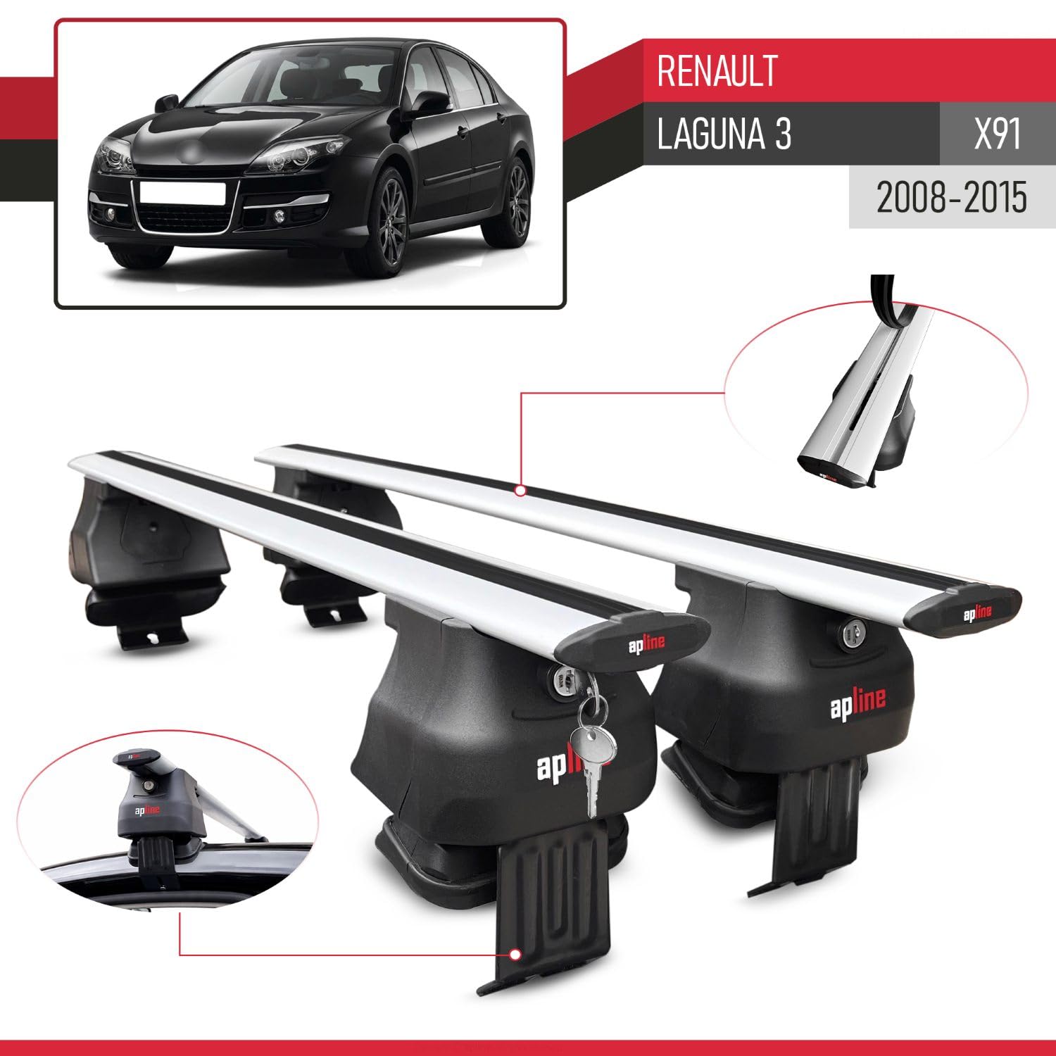 Compatible avec Renault Laguna 3 (X91) 2008-2015 ACE-4 Barres de Toit Railing Porte-Bagages de Voiture Gris Aluminium 2 Barres