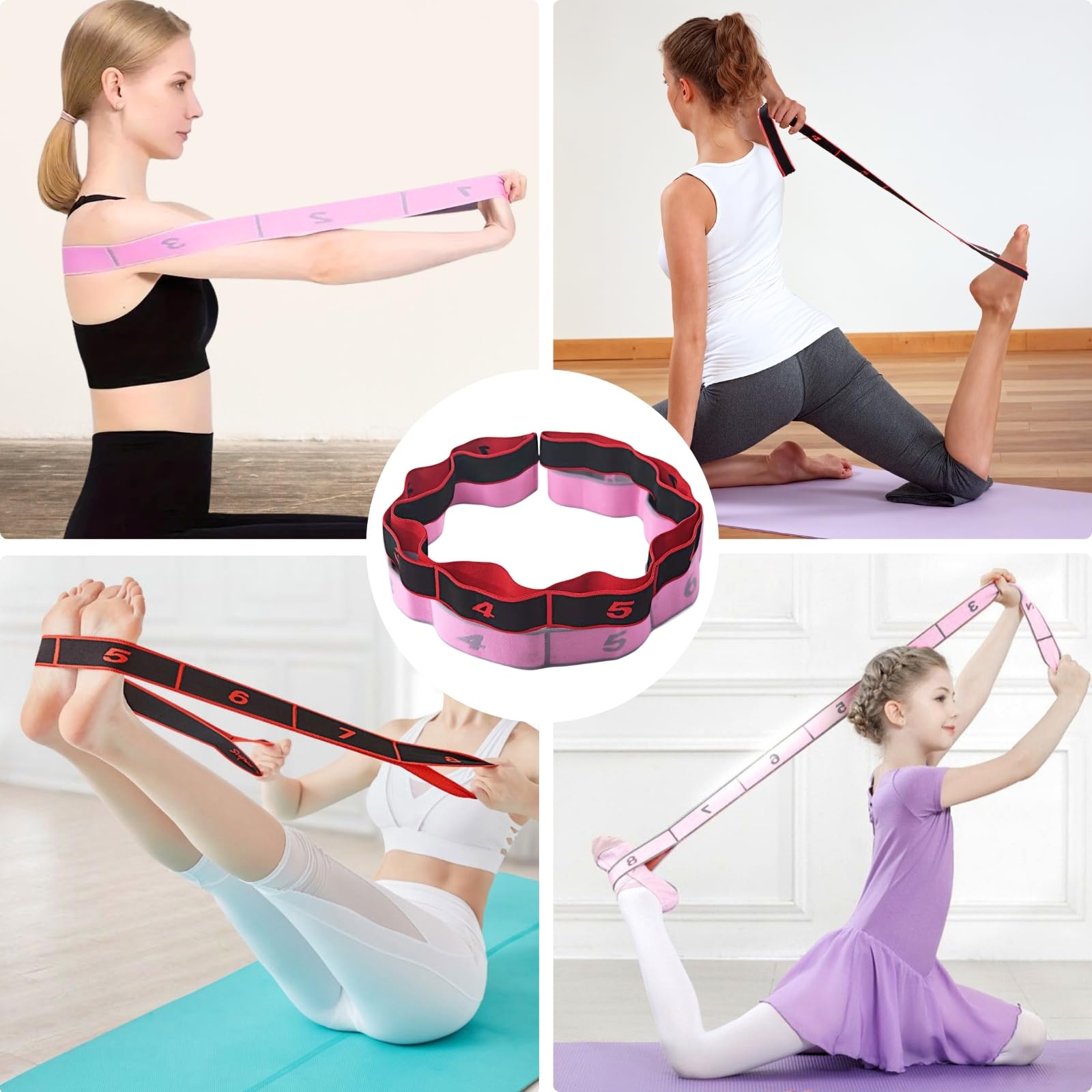 KEYRI Fascia elastica per yoga, 2 pezzi, fascia elastica di resistenza, fascia elastica per fitness, con 8 fibbie, per bambini e adulti Pilates Fitness Ginnastica