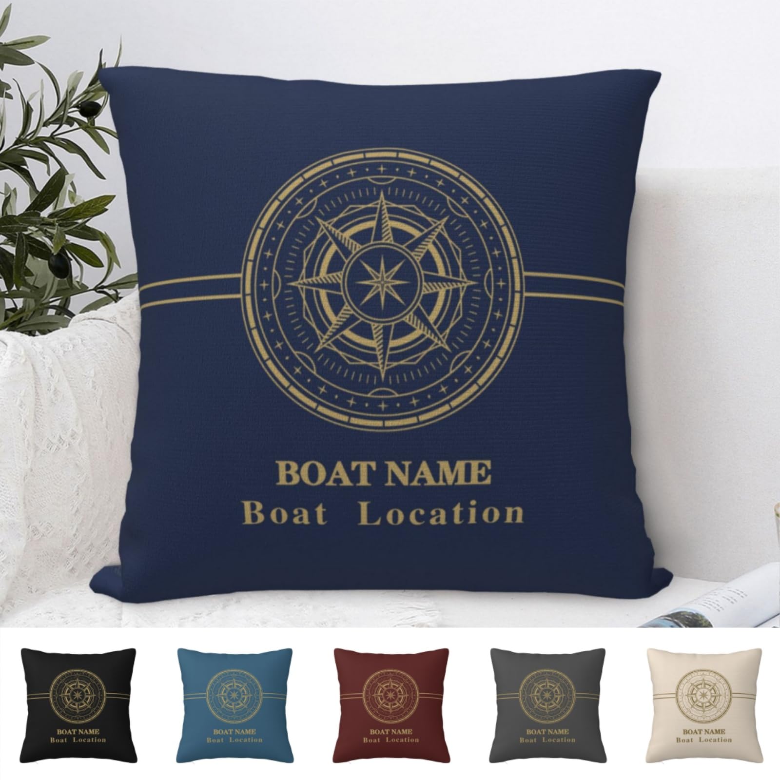 YUERVWE Personalized Nautical Outdoor Pillow Covers Custom Navy Blue Boat Pillow Lake House Throw Pillows Personalized Boat Gift Compass Pillowcovers