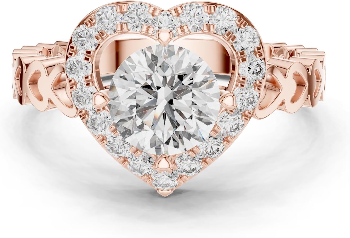 Heart Halo Engagement Ring With Round Cut Lab Grown Diamond Heart Link Chain Band With Pavé Setting Romantic Promise Ring For Women Bridal Wedding Ring Elegant Diamond Ring For Proposal Anniversary