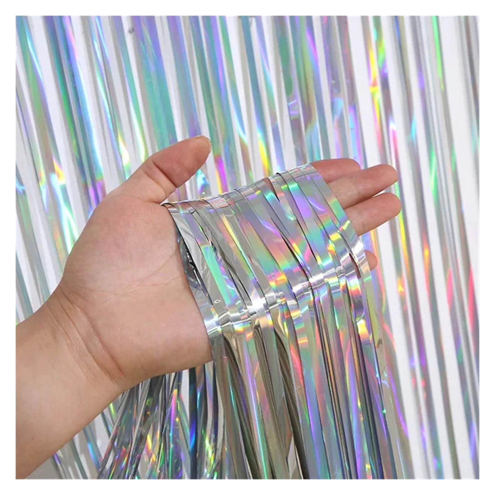 Tinsel Curtain Party Backdrop 1x2M Tinsel Foil Fringe Curtain Backdrop Wall Curtains for Under the Party Decoration(Silver)