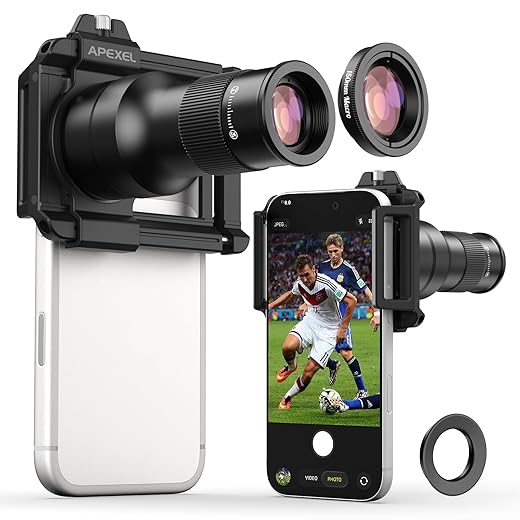 APEXEL 2-in-1 Telephoto Lens & 150mm Macro Lens for | 6X Telephoto and Macro Lens Kit with Universal Clip | Compatible with 16/15/14/13 Pro/Max, Samsung and Android Smartphones