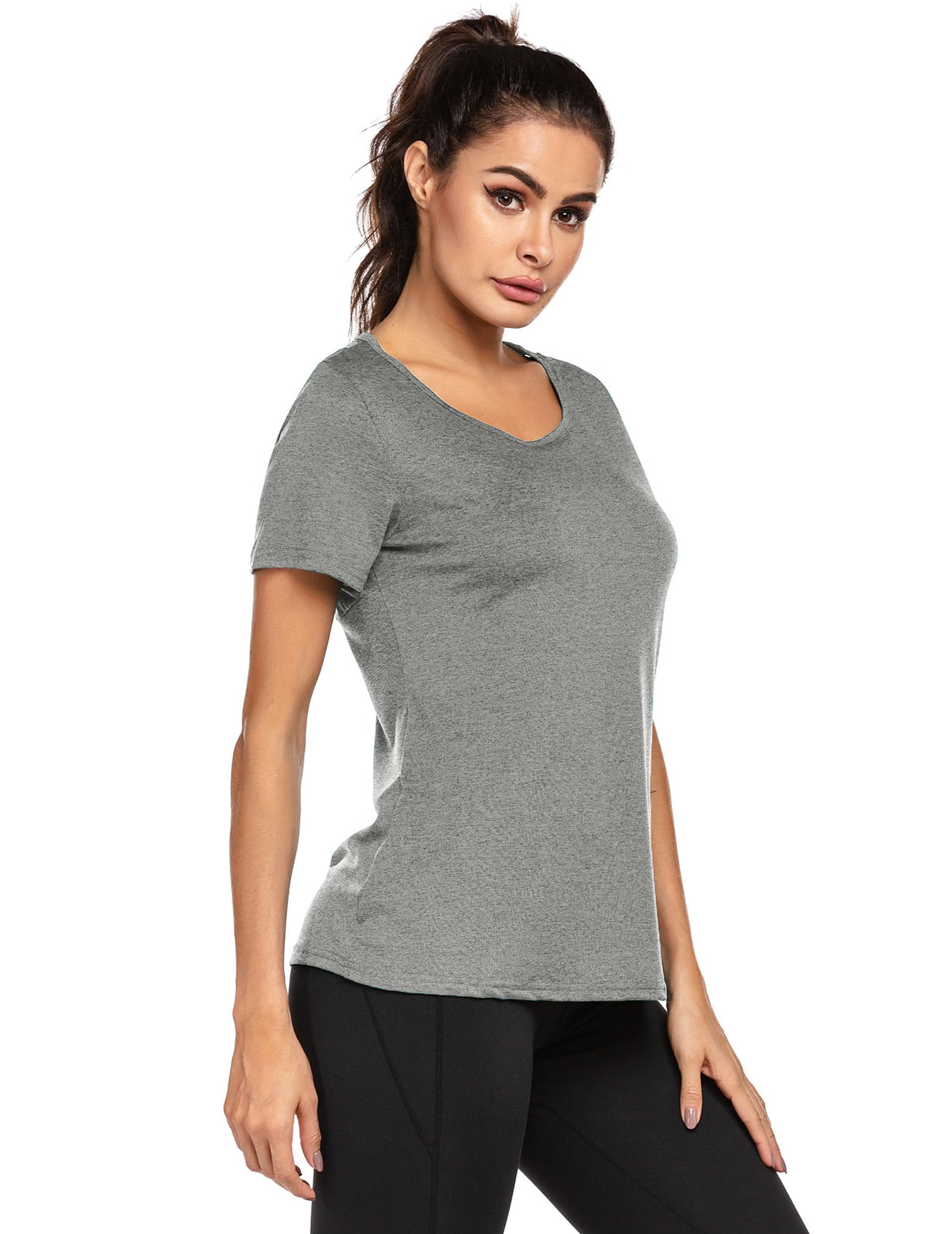Damskie koszulki na siłownię T-shirt sportowy ze skrzyżowanymi plecami, wycięciem pod szyją, krótkim rękawem Topy do ćwiczeń do jogi dla pań Slim Fit, szybkoschnący T-shirt fitness, 1 lub 3 szt.