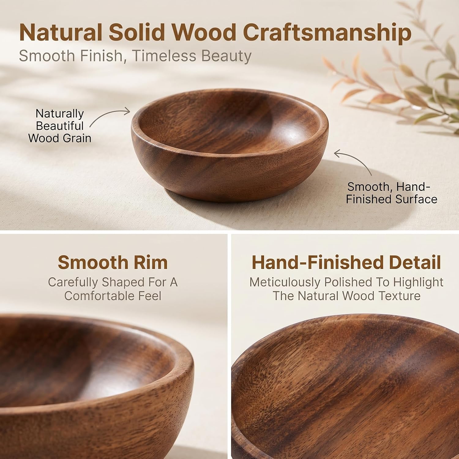 4.72 Inch Acacia Wood Bowl, Small Round Key Bowl for Entryway Table image 3