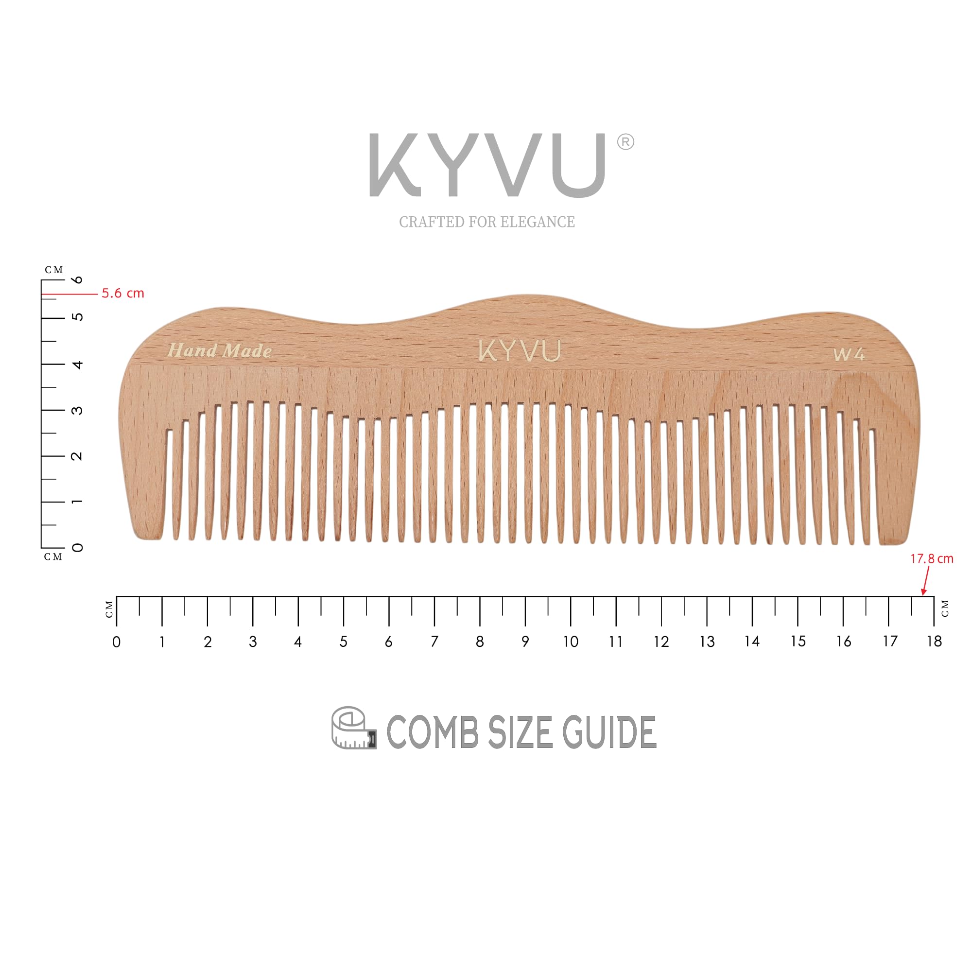 KYVU W4 Handmade 17.8 cm Coarse-Tooth Wooden Comb - Steam Beech, Natural Beech, 17.8 Centimeters - Image 4