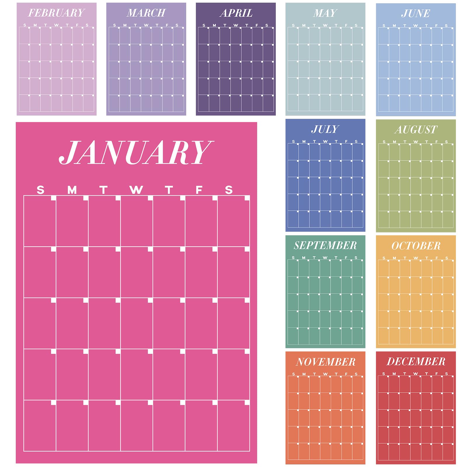 2025-2026 Undated Large Wall Calendar Dry Ease 12 Month Reusable Calendar Blank Planner Yearly Planning New Year Christmas Gift for Office Home Classroom(Pastel,12‘’x16‘’)