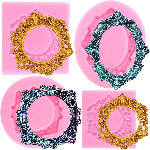 ZiXiang Marcos de fotos de silicona estilo barroco Curlicues Scroll Lace Photo Frame Molds Fondant Moldes para decoración de tartas, decoración de
