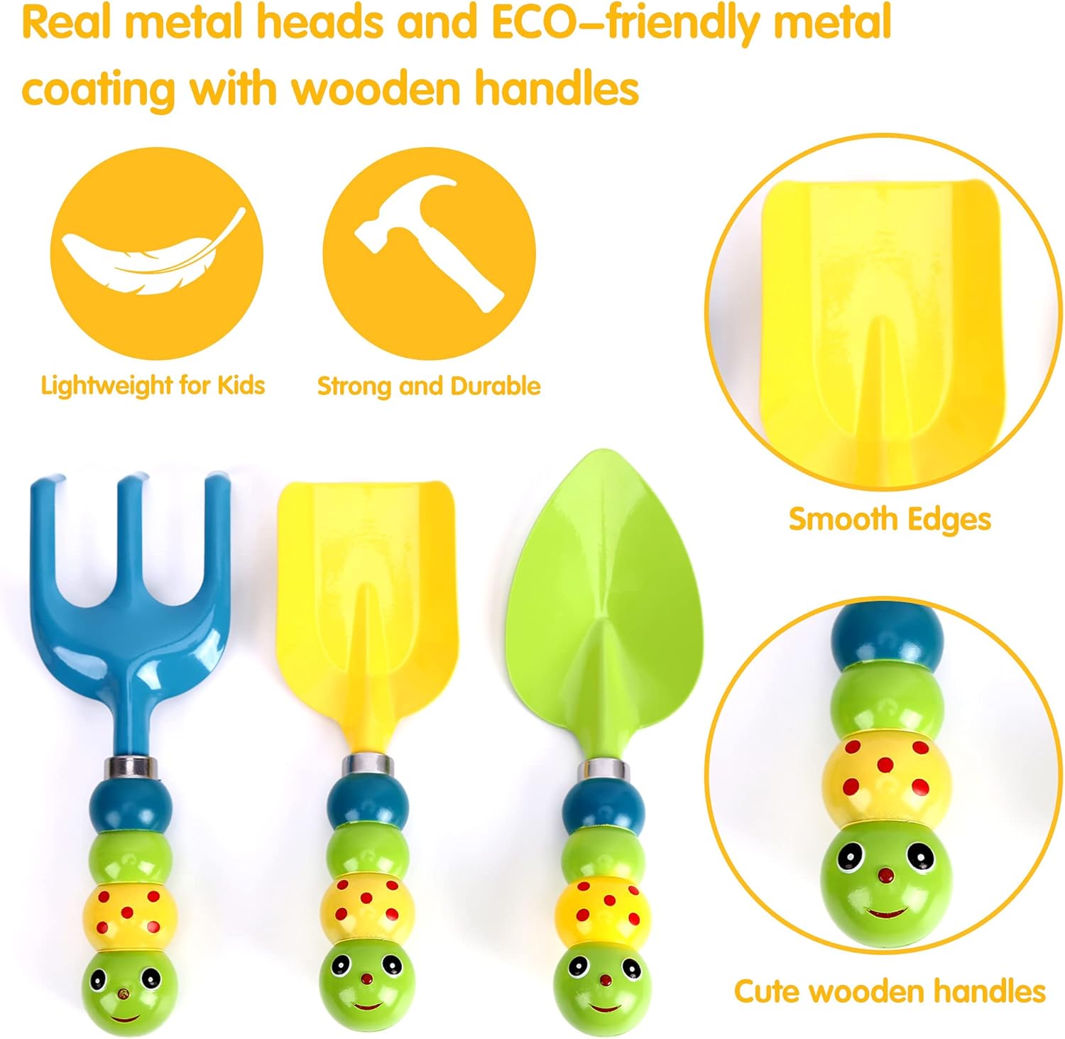 Kids Gardening Tools Set,11 PCS Metal Garden Tools Toy Set for Girls Boys with Child Safe Rake Shovel, Cute Handle Design Gardening Kit Outdoor Toys : Toys & Games