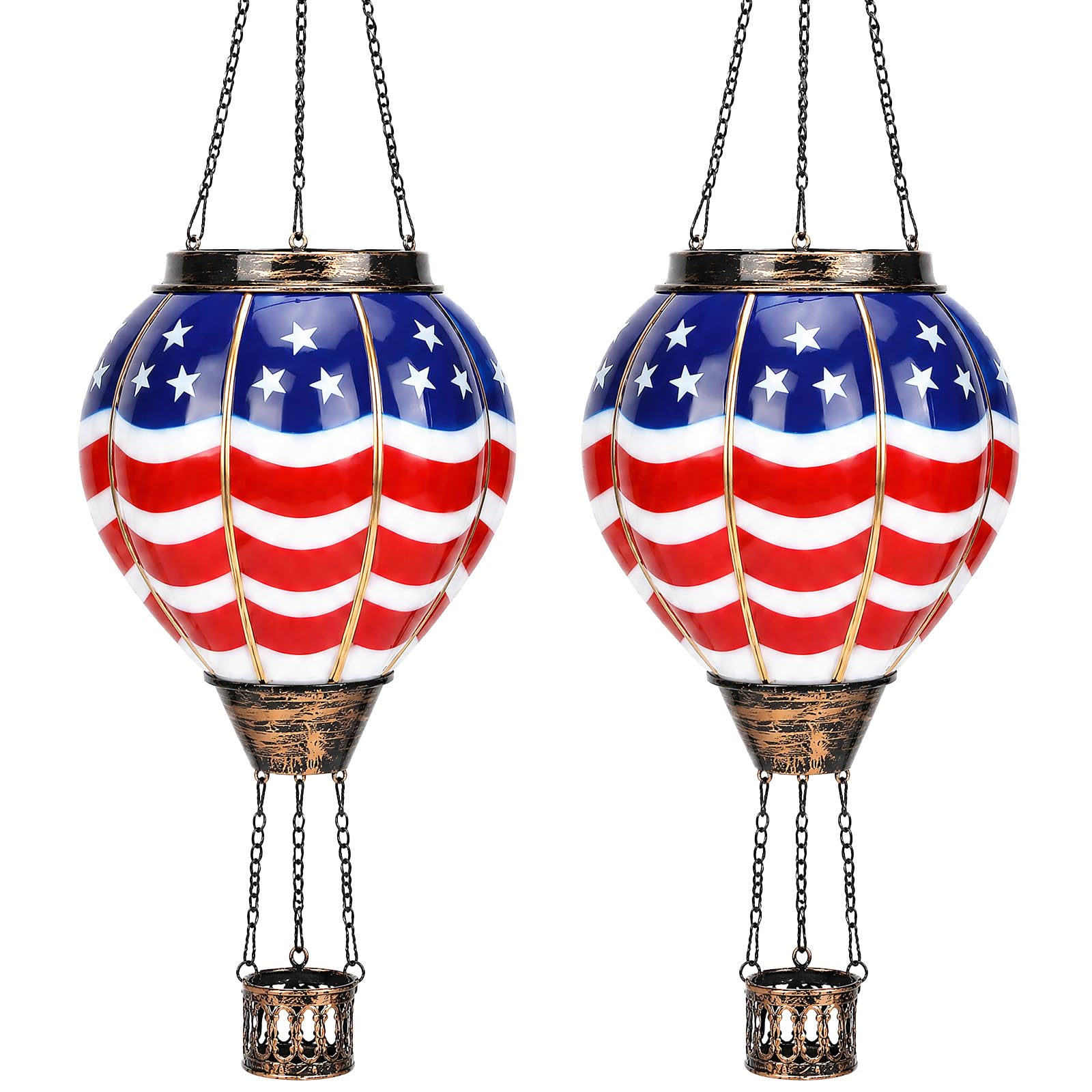 Gerrii 2 Pcs American Flag Hot Air Balloon Solar Lantern Waterproof Light