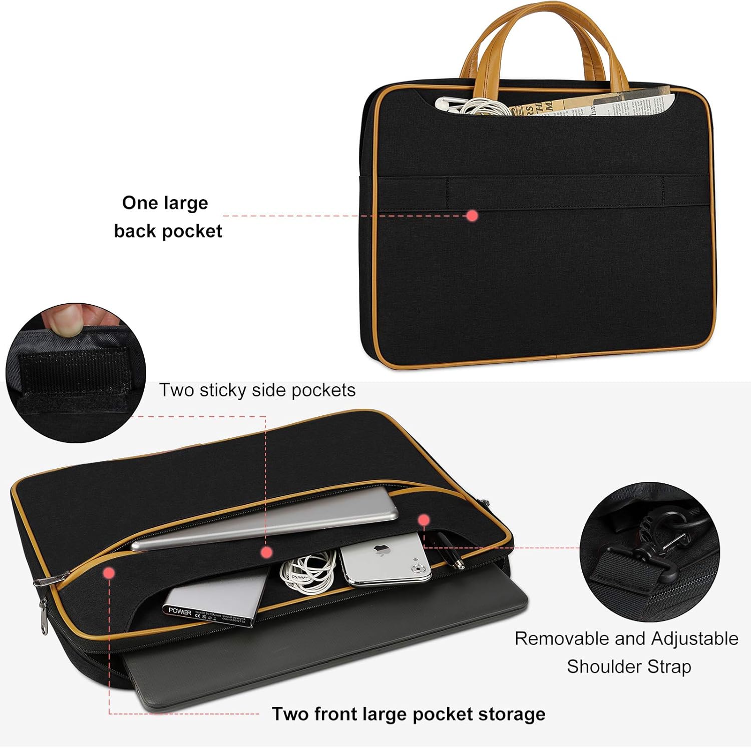 Laptop Case 13-14 inch Laptop Shoulder Bag Waterproof Computer Sleeve Carrying Business Bag for MacBook Air/Pro Notebook Portable Handle Laptop Messenger Bag Black Brown