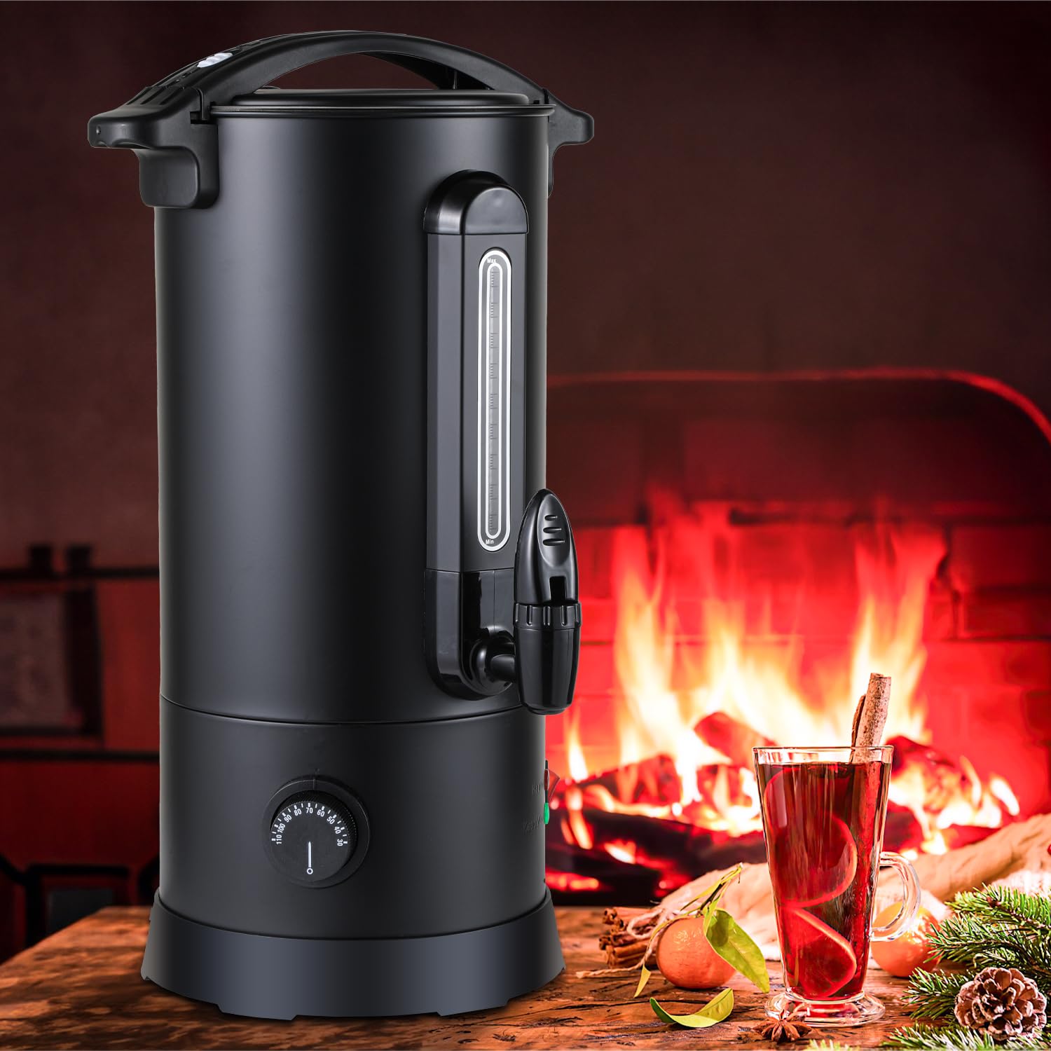 Gimisgu Glühweinkocher 10L Edelstahl Heißgetränkespender mit Thermostat Schwarz