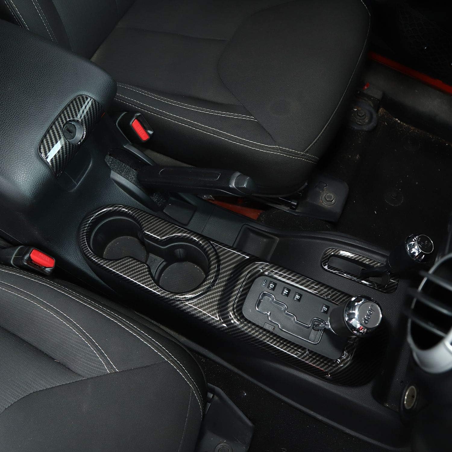 Voodonala for Jeep JK Center Console Armrest Cup Holder Gear Shift Trim for 2011-2018 Jeep Wrangler JK JKU Interior Accessories, ABS Carbon Fiber 3pcs