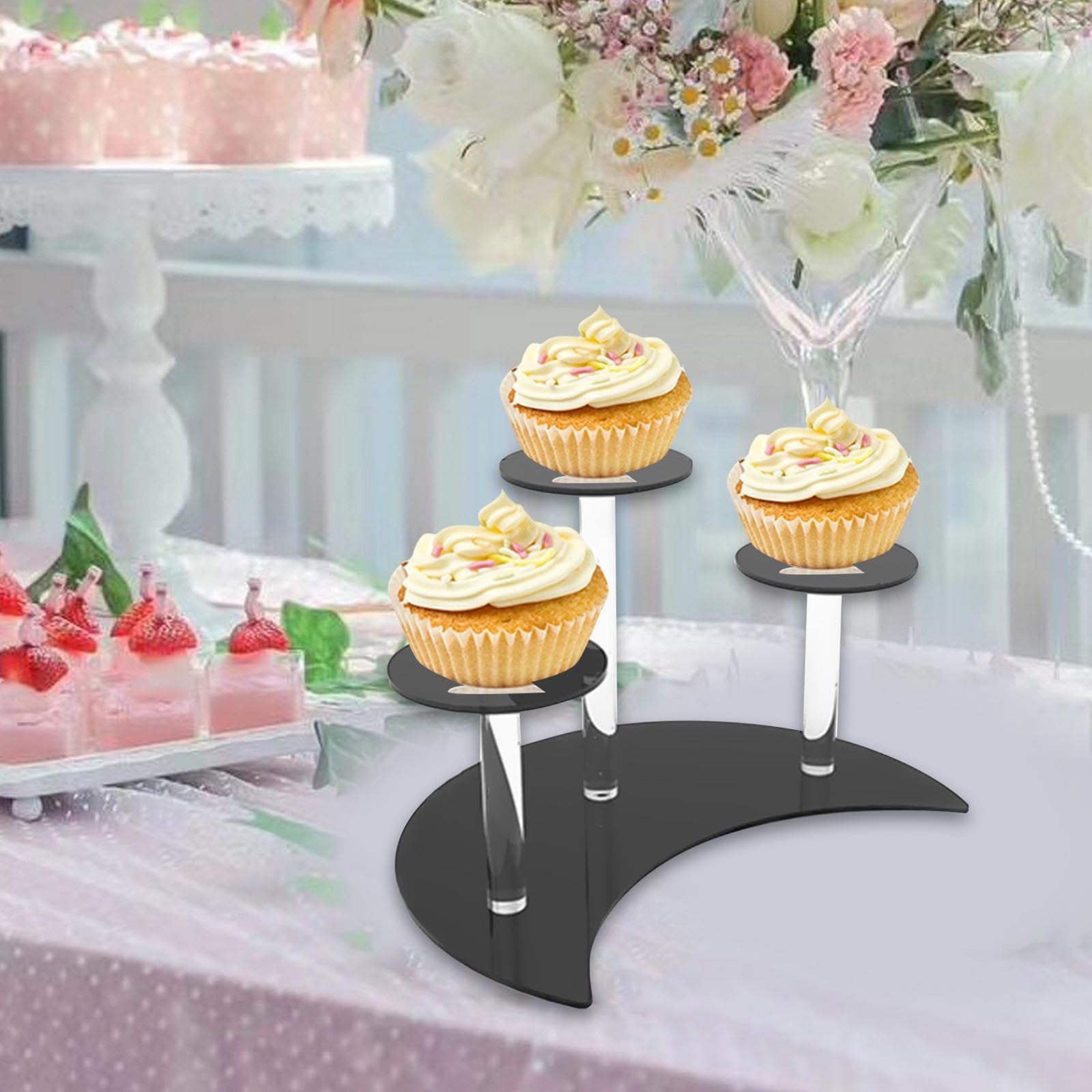 Acryl-Display-Ständer, 3-stöckiger Cupcake-Ständer aus Acryl, Desserthalter, Kuchen-Display, Riser for Cupcakes, Hochzeiten, Babypartys, Gewürzglas-Figur(Black)