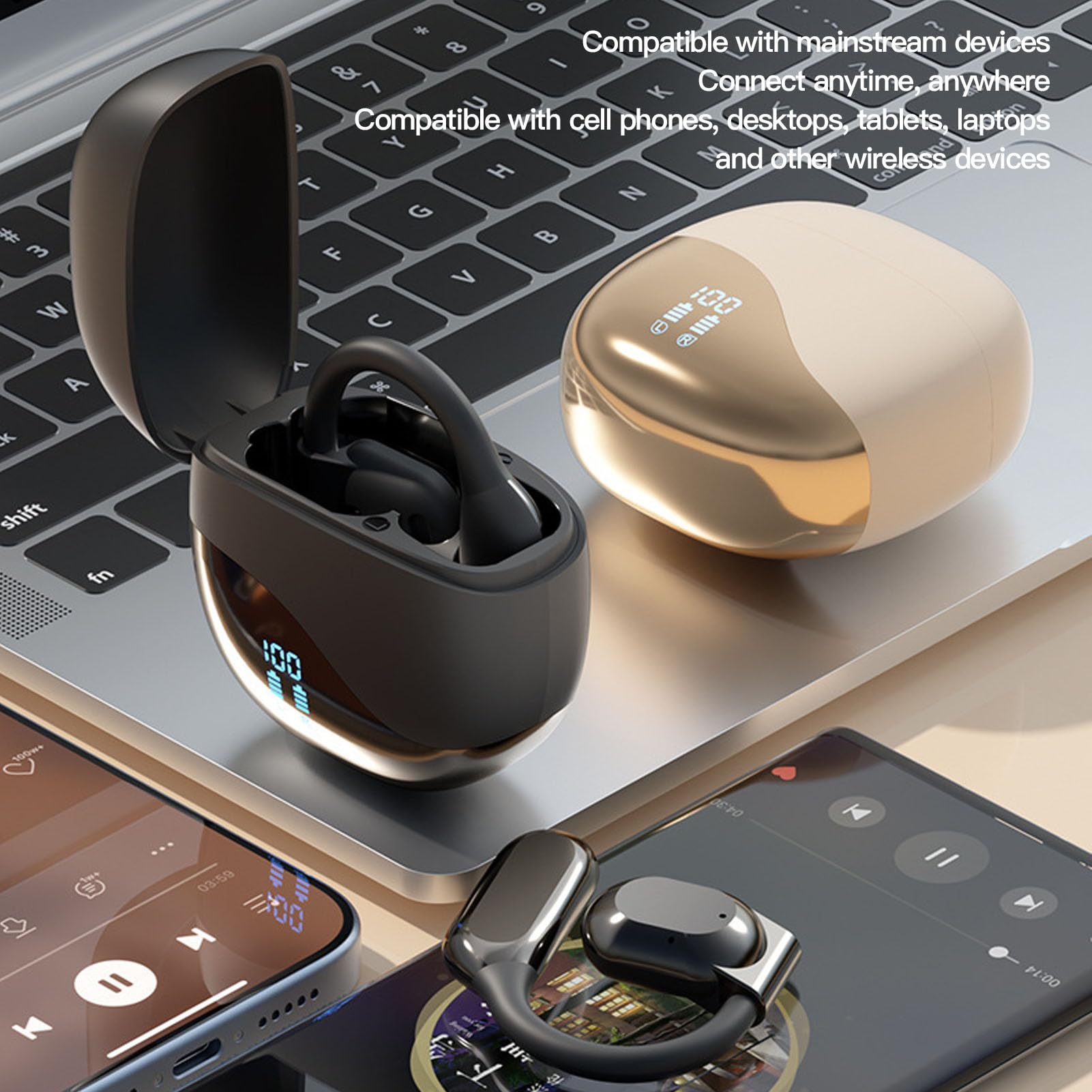 Auricolari Wireless a Conduzione Ossea Traduzione AI Tecnologia del Suono Direzionale per la Traduzione di Conferenze, Design Leggero e Compatto per Pendolari e Viaggiatori (BLACK)