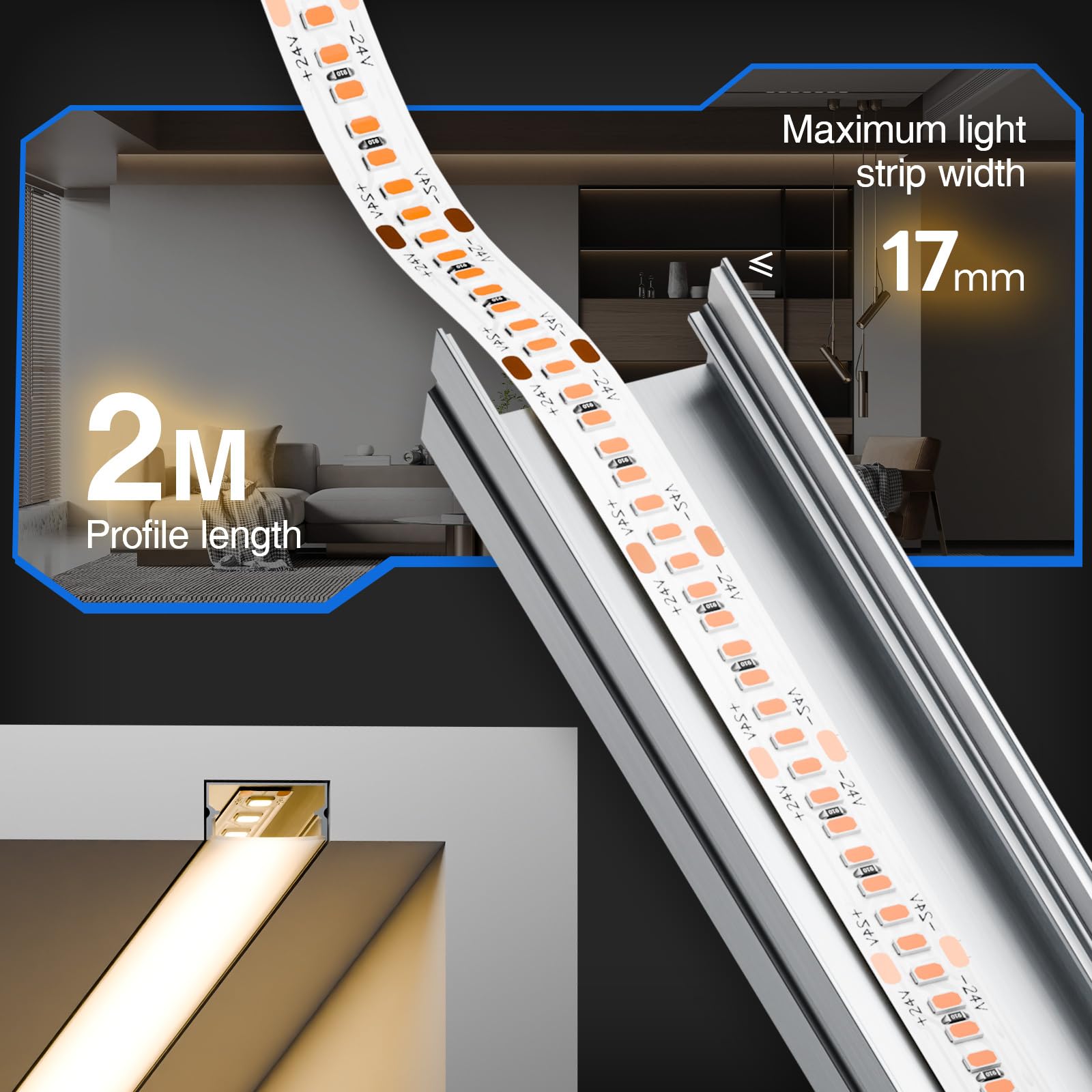 Striscia luminosa LED in alluminio a forma di U, 2 metri x 5 pezzi, bianca, ideale per la decorazione domestica, con chiodi, pannello da appendere, viti e tubo espansivo