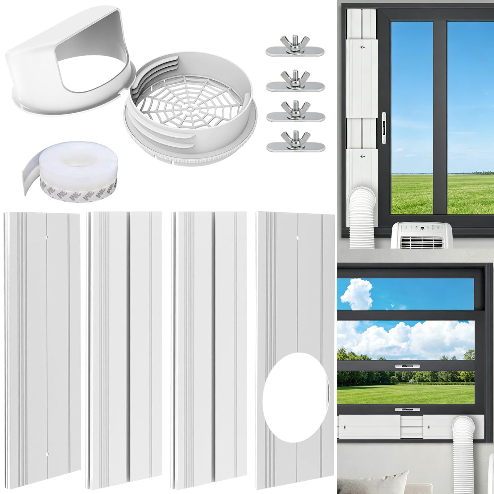 Muafafa Window Kit-Universal (5 & 5.9 Inch)4Pcs Portable Air Conditioner Window Vent Kit With 2-In-1 Coupler Fit For 5.0"/5.9” Exhaust Hose, Mobile Ac Unit Window Seal Vent Kit With Seamless Slot Plates For Vertical/Horizontal Sliding Window