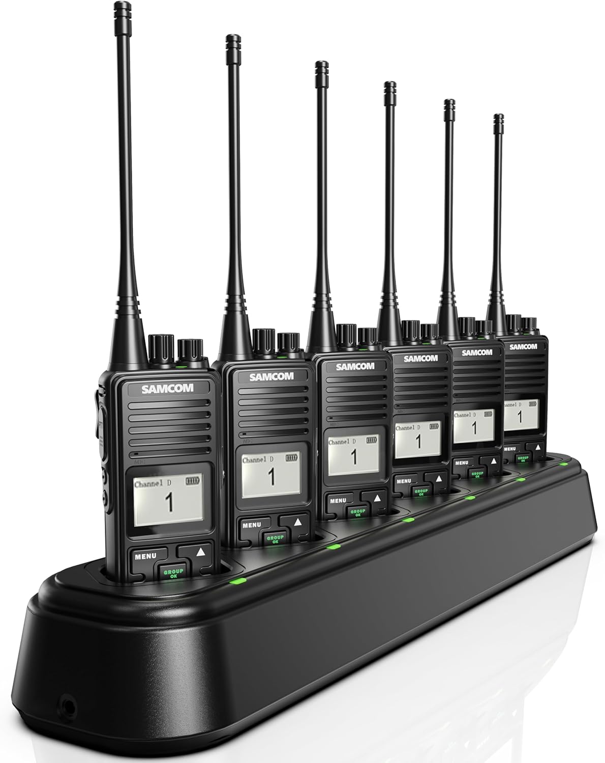 SAMCOM FPCN10A - Professional UHF Walkie Talkies with Charging Gang, 300,000 sq. ft/25 Floor Range, Heavy Duty Ruged Two Way Radio,3000mAh Extra-Long Standby for School Church Business (6-Pack)