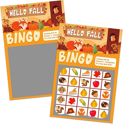WhatSign Tarjetas de juego de bingo de otoño para niños de 26 jugadores, festival de otoño, juego de fiesta, tarjetas de juegos de bingo de otoño,