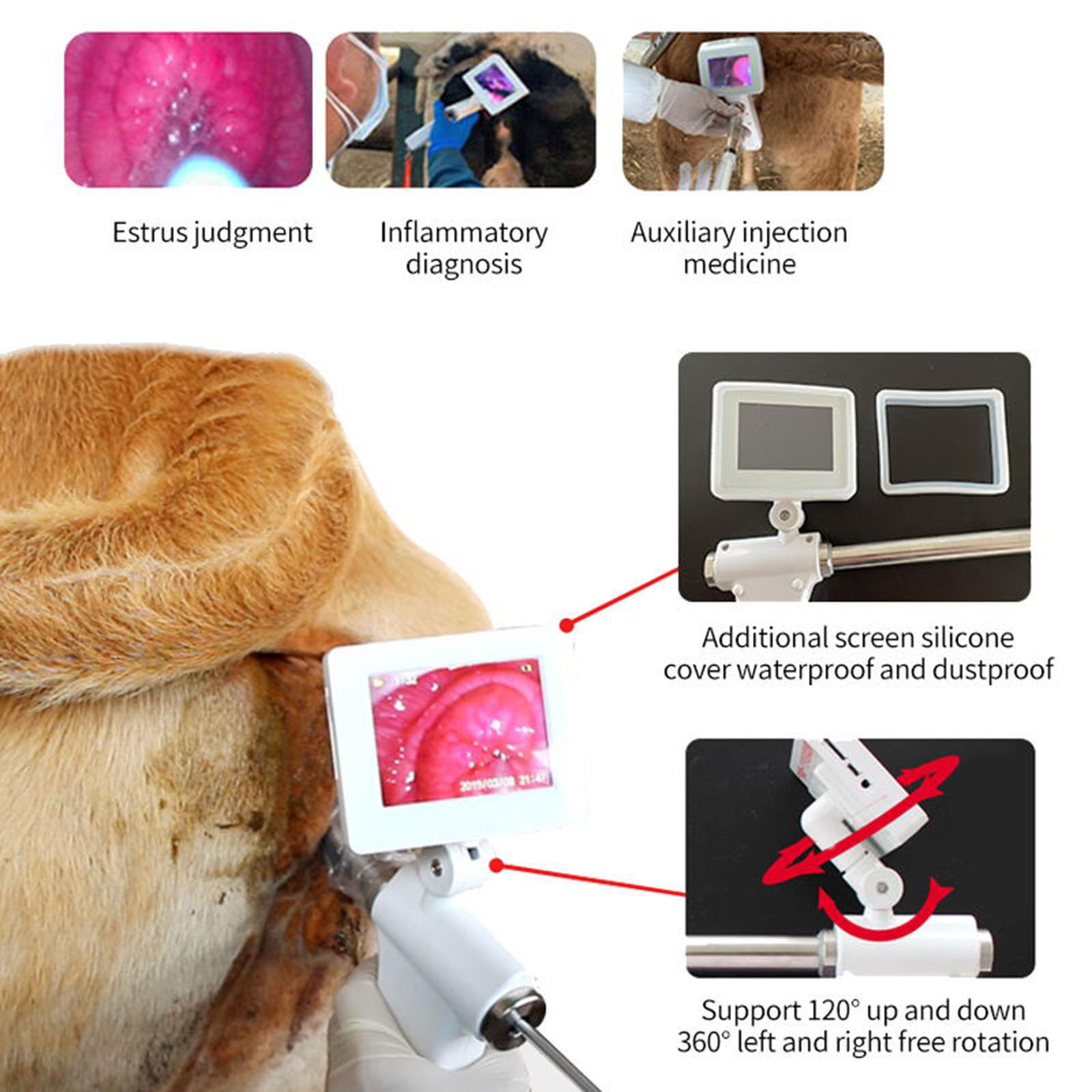 Kit di inseminazione artificiale per mucche e bovini, forniture per allevamento veterinario, pistola AI con schermo girevole a 360°, attrezzatura agricola essenziale per l'allevamento del bestiame
