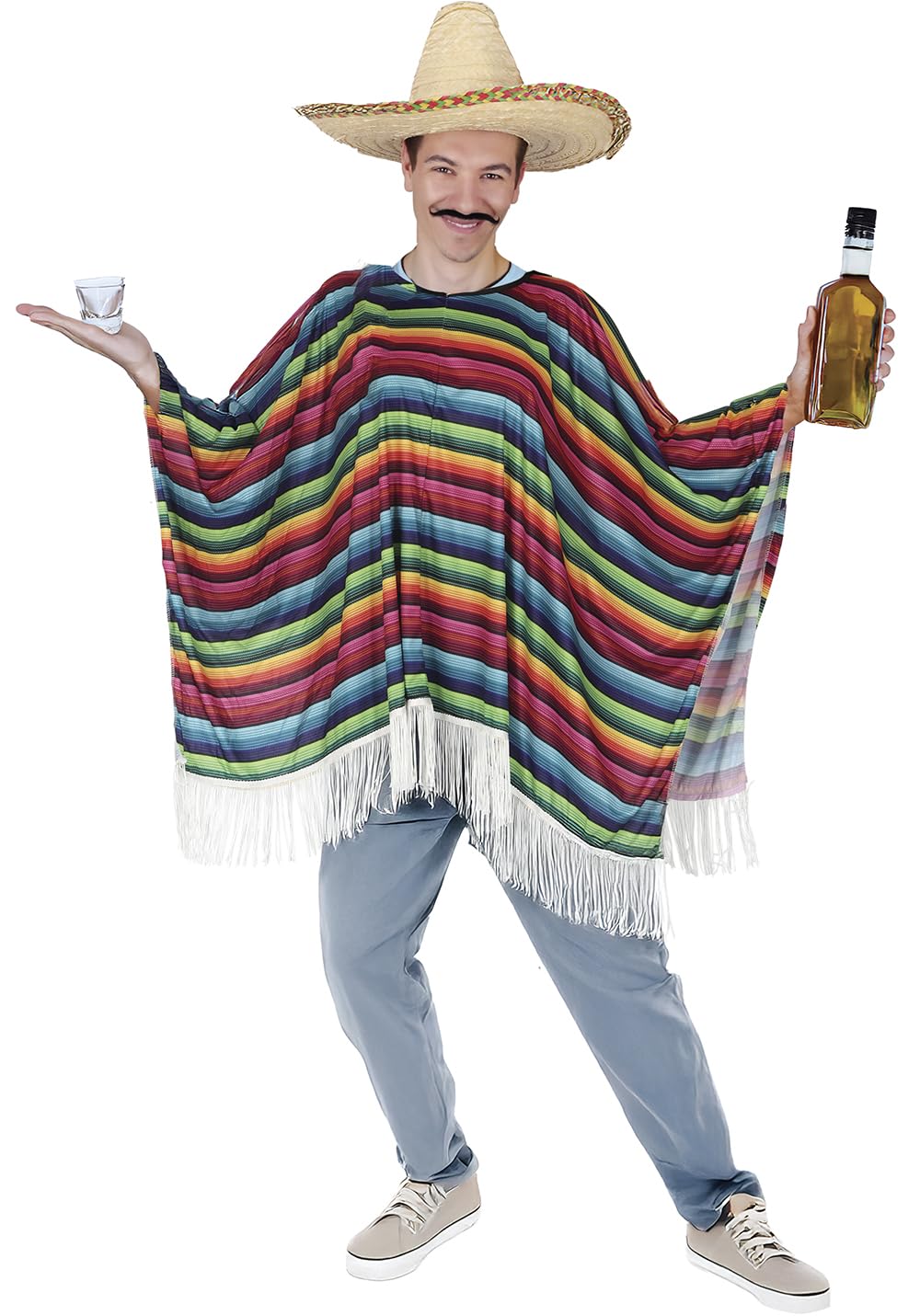 FIESTAS GUIRCA | Poncho Mexicano Adulto (Talla Única) - Disfraz de Mariachi y Charro para Fiestas Temáticas, Carnaval y Halloween - Unisex