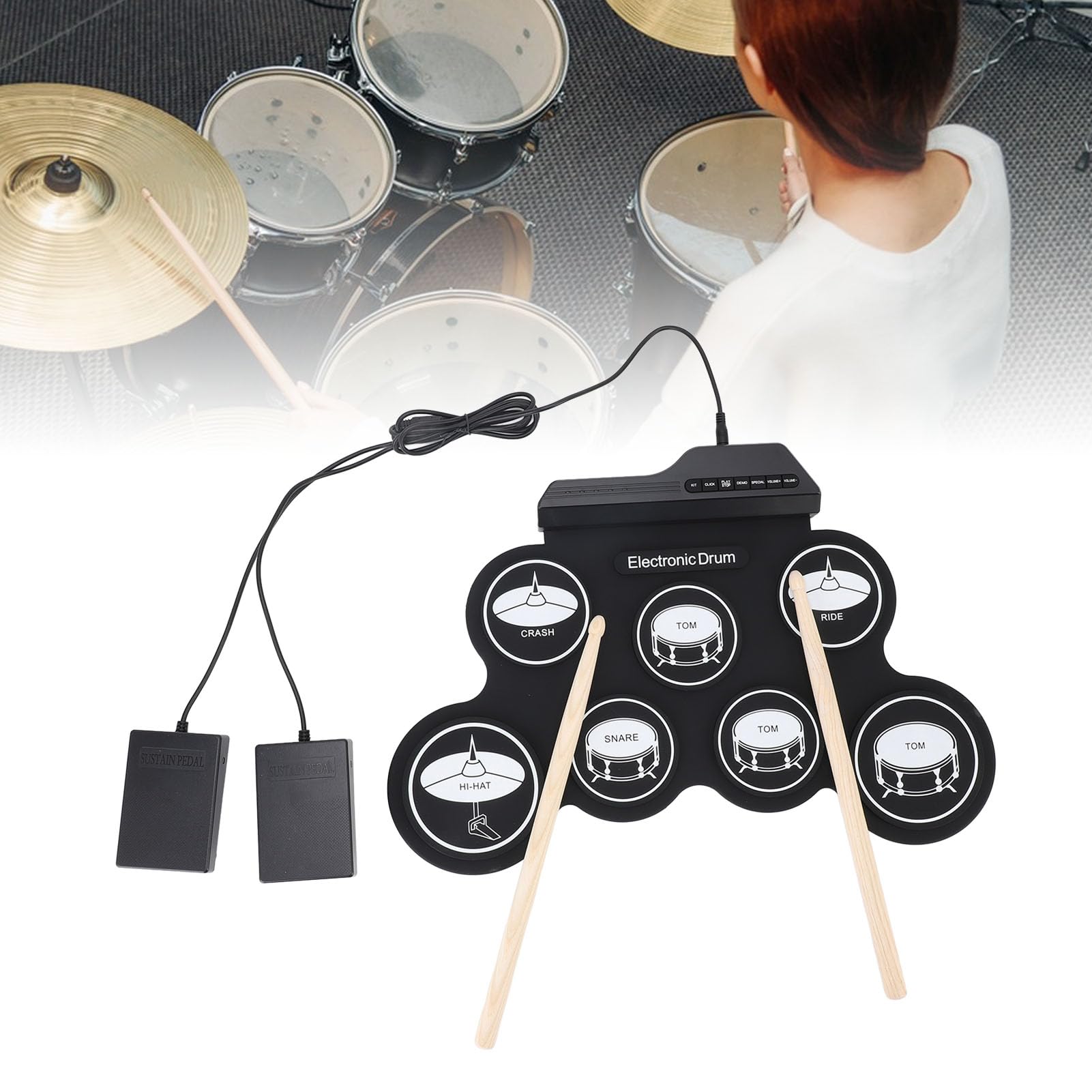 Fabater Hand Roll E- Przenośny Pad Perkusyjny USB dla Początkujących z Metronomem do ćwiczeń w Domu