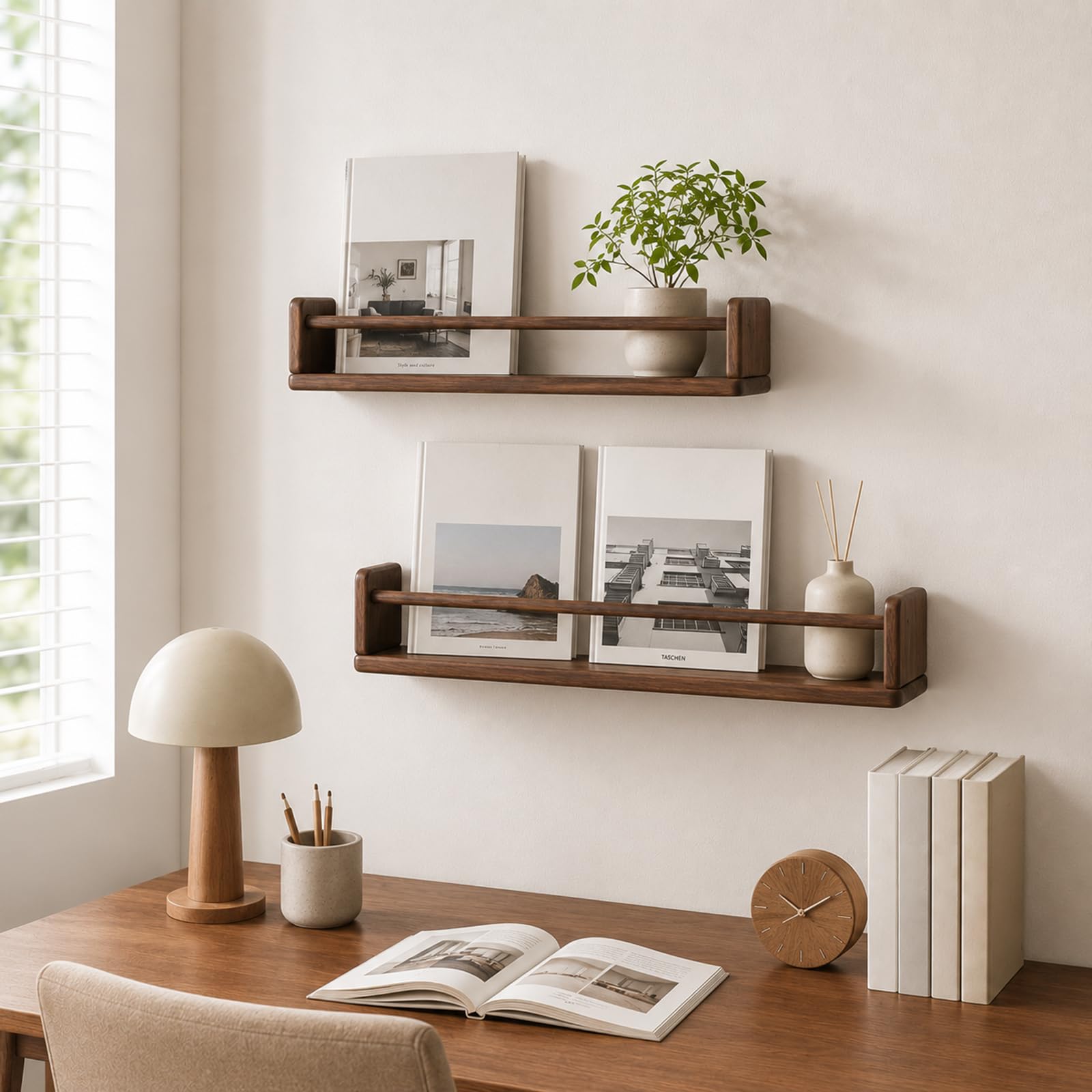 Revistero de Pared en Madera Maciza, Organizador con Esquinas Redondeadas, Soporte para Revistas y Periódicos para Sala, Dormitorio, Cocina y Oficina Yellow 15.7in/40cm