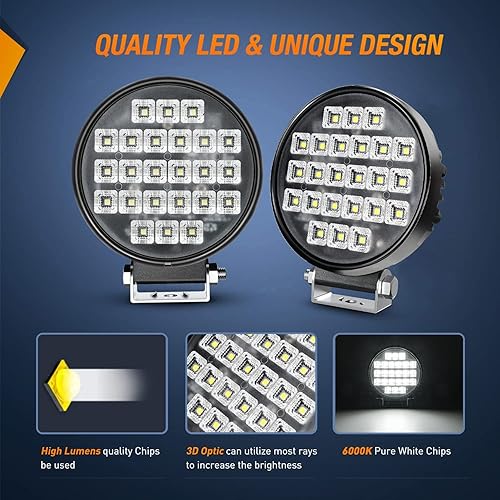 Miniatura 3 de Nilight Luz de trabajo LED redonda de 4.3 pulgadas con interruptor de palanca integrado, 2 lámparas de inundación de 72 W 5760 LM 150 para vehículos