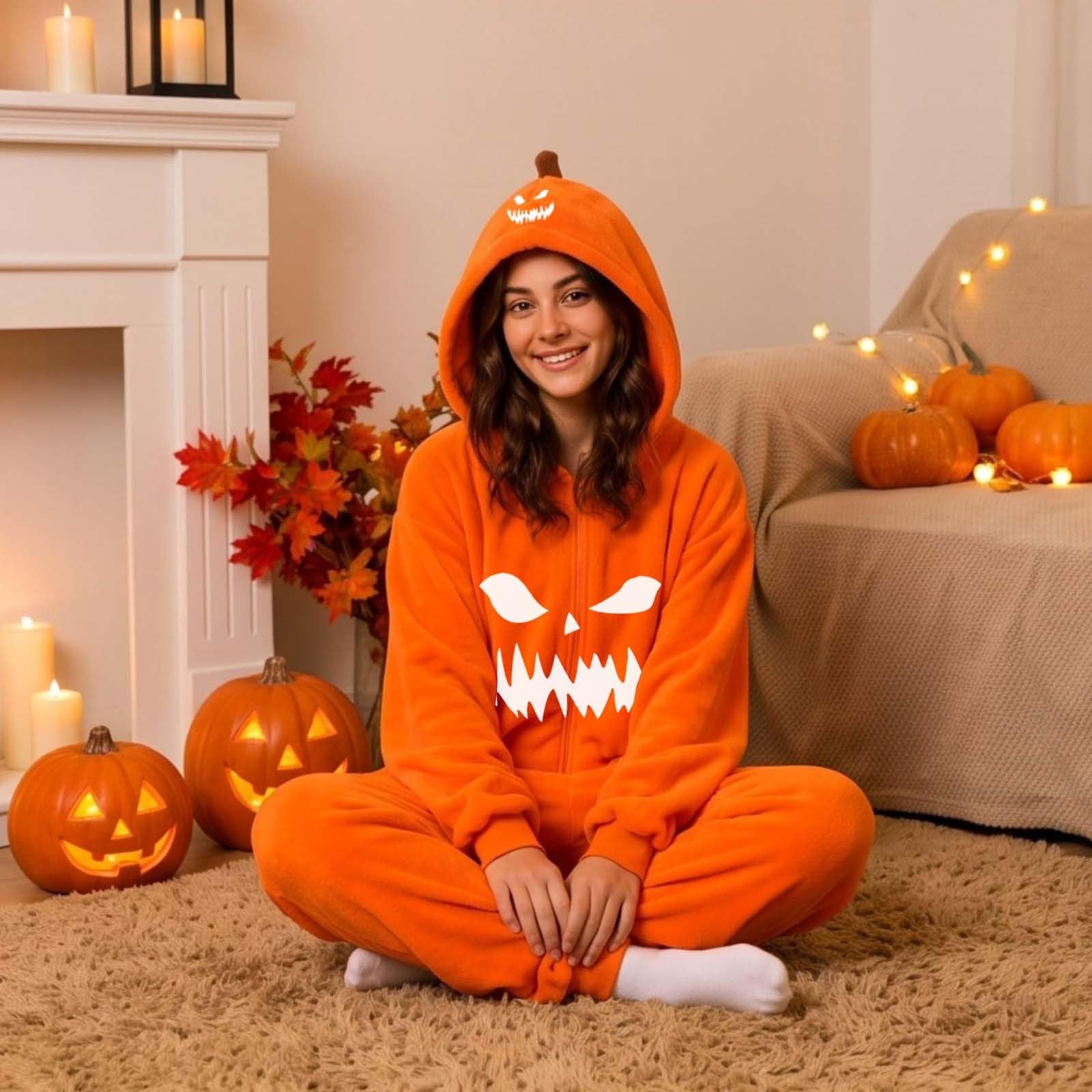 Tuta da donna per Halloween, soffice, con cerniera
