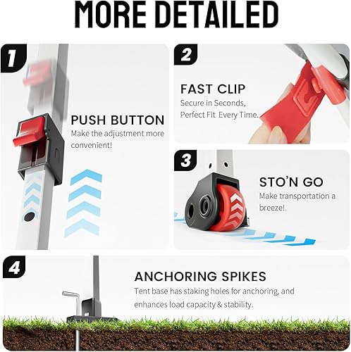 Miniatura 5 de CROWN SHADES Tienda de campaña con dosel, refugio portátil de 10 x 10 pies para exteriores con pared lateral de bolsillo, bloqueo central de empuje,