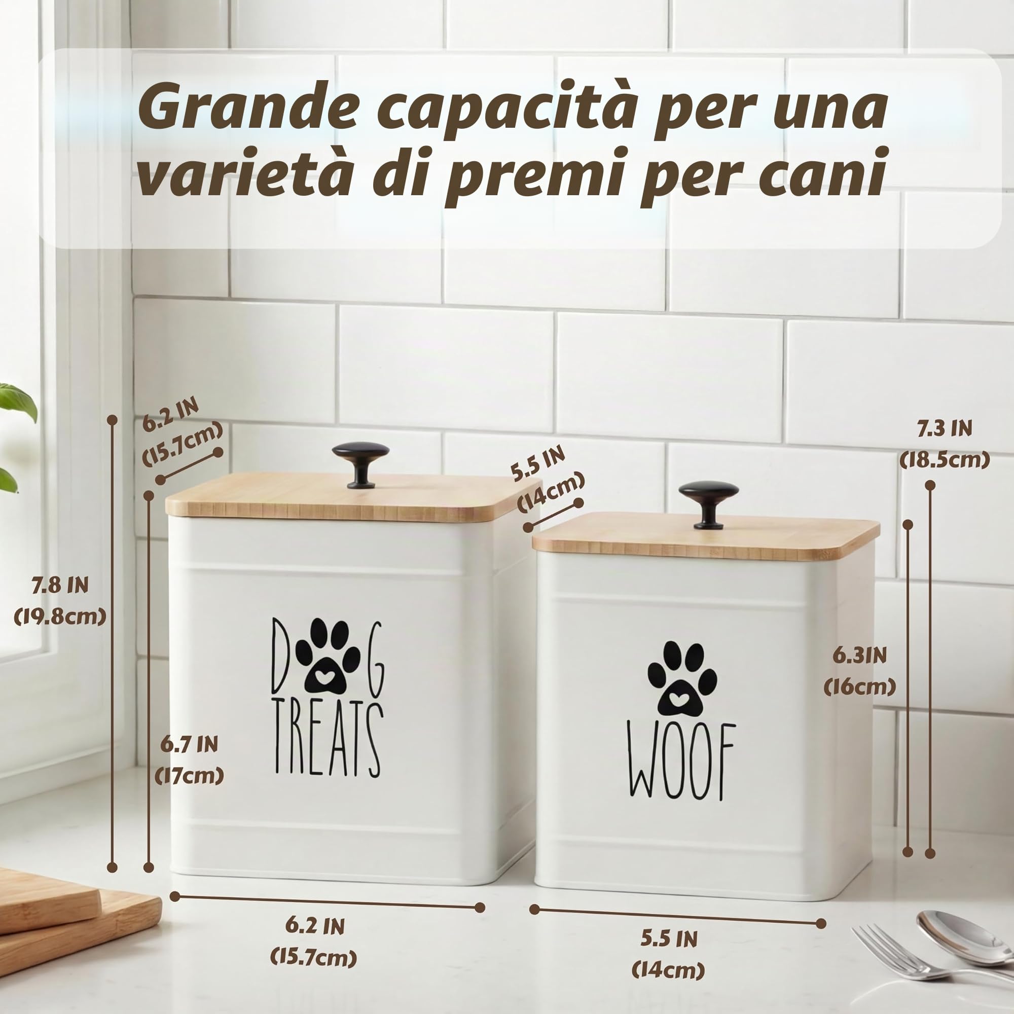 PerfNIQUE Contenitori per caramelle per cani, barattoli per caramelle per cani con 2 coperchi ermetici, banco da cucina e contenitori per il trattamento degli animali domestici, 7,8 x 6,2 e 7,3 x 5,5