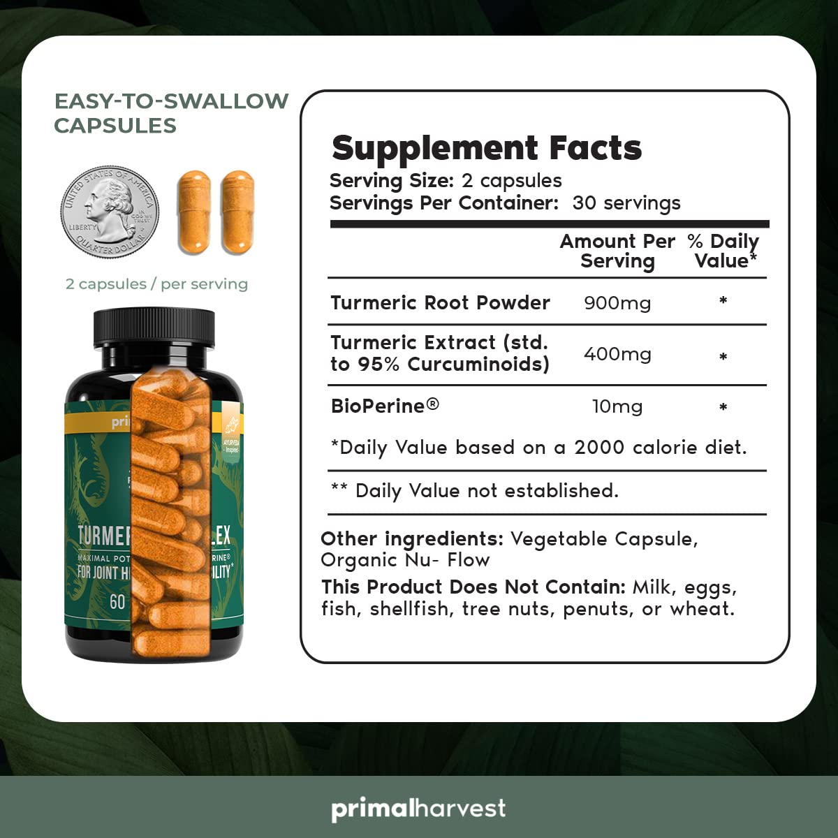 Turmeric Curcumin with Black Pepper (BioPerine) by Primal Harvest, 60 Turmeric Capsules works as