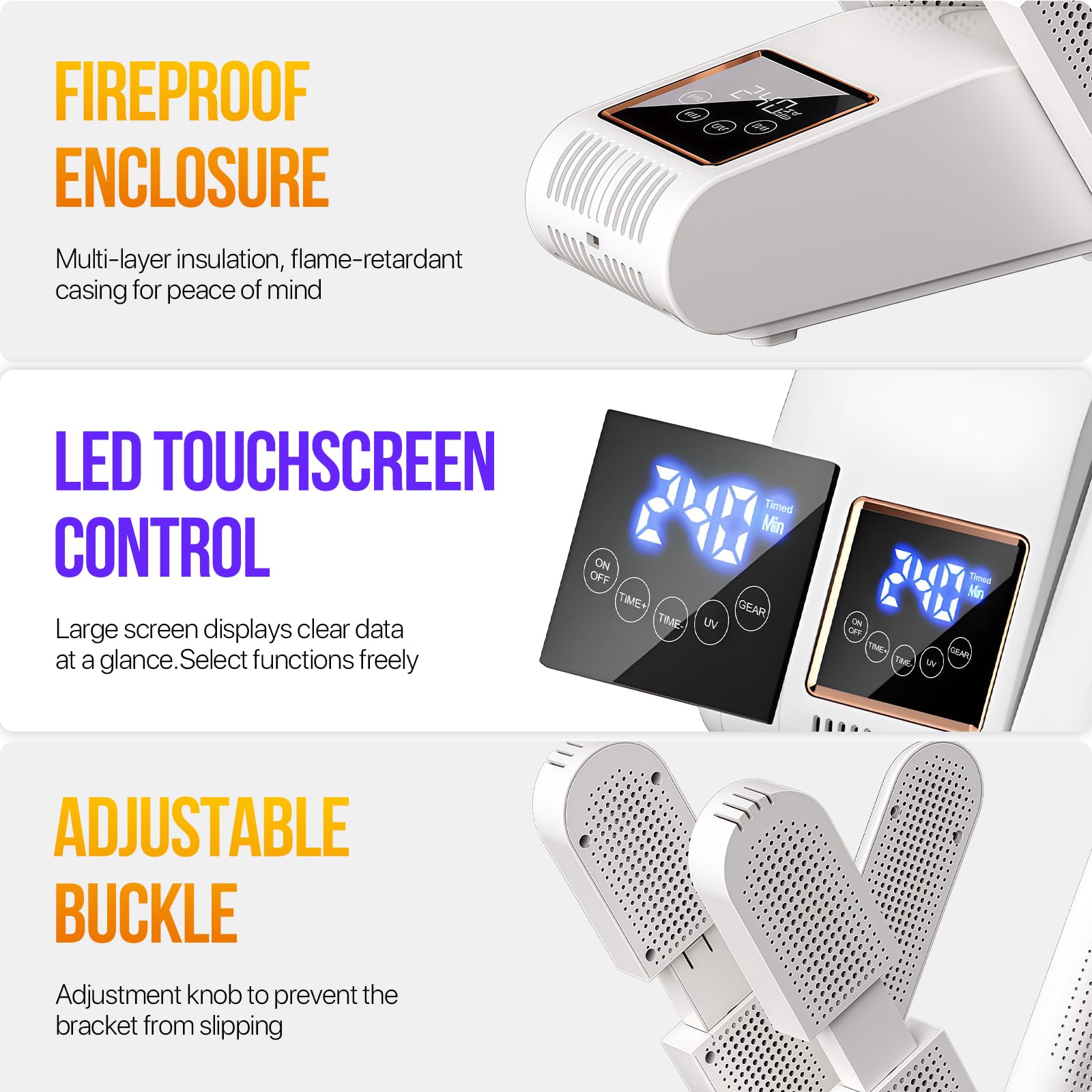 RoserRose Asciuga Scarpe Elettrico, Circolazione di Aria Calda 360° con Temperatura Costante 48℃, UV Antibatterico & Timer Intelligente, Asciugascarpe Piegabile a 90° per Scarpe da Calcio, Scarponi