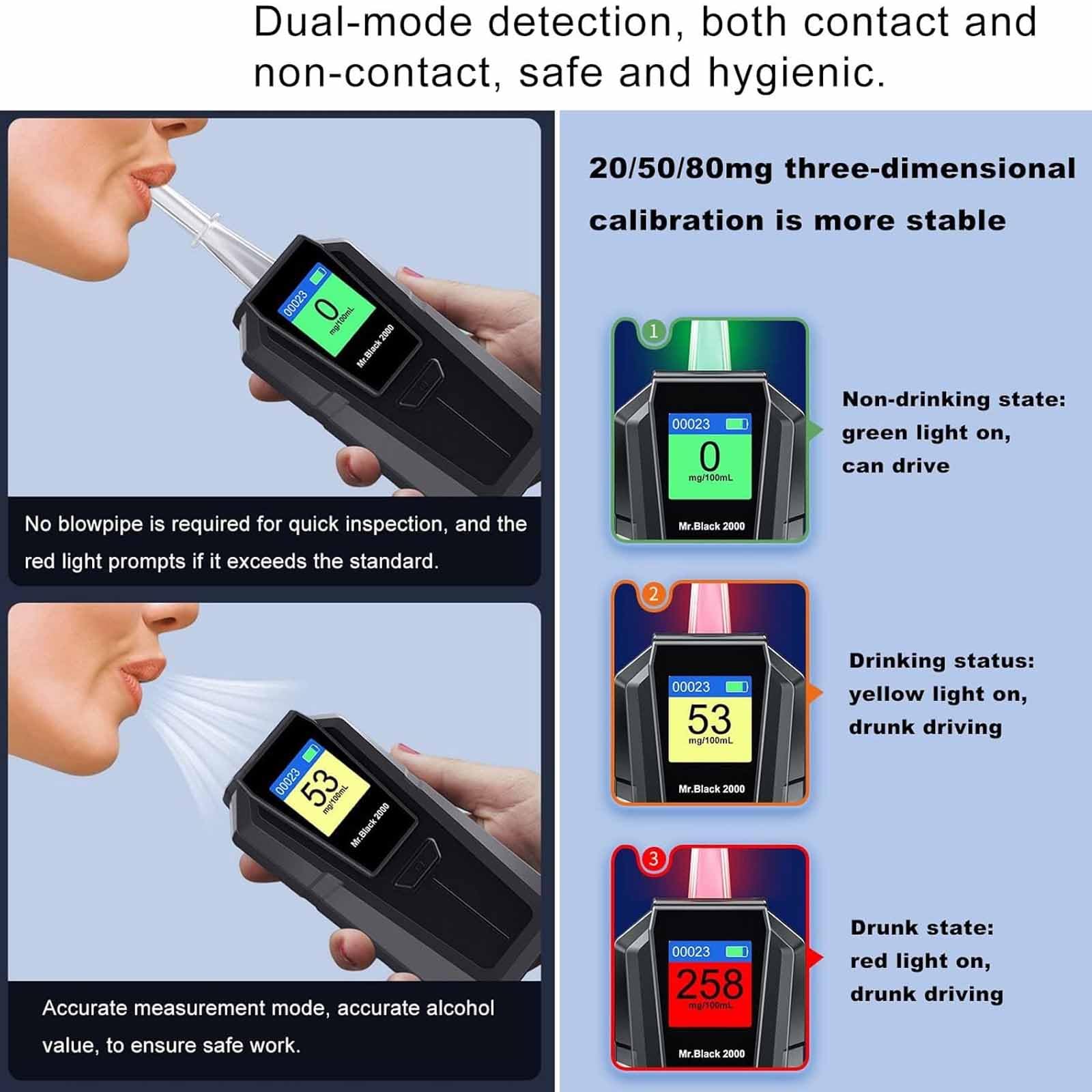 ERICAT Etilometro Portatile, Etilometro Digitale, Analizzatore di Alcol Soffiato, Rilevamento a Doppia modalità E Misurazione Ad Alta Precisione, Salute E Sicurezza, per Ristoranti, Cene di Famiglia