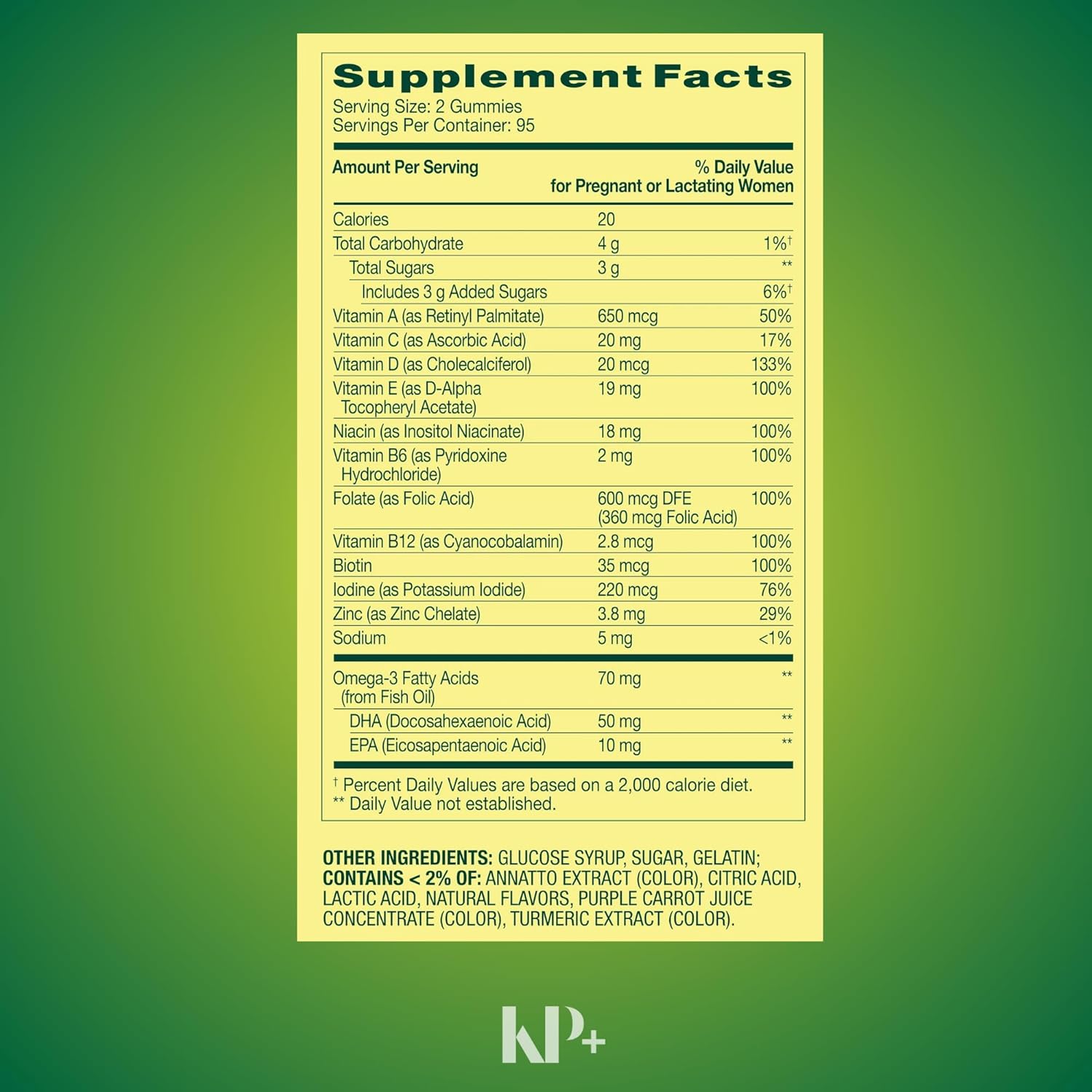 KP+ Prenatal Multivitamin Adult Gummy with DHA & Folic Acid | Prenatal Health | Supports Wellness Before, During & After Pregnancy | 190 Gummies