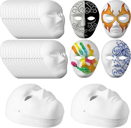 Hiboom 80 Pcs DIY Full Face Masks Paintable Paper Mask Paper Mache Masks Masquerade Mask, Halloween Mask and Classroom Art