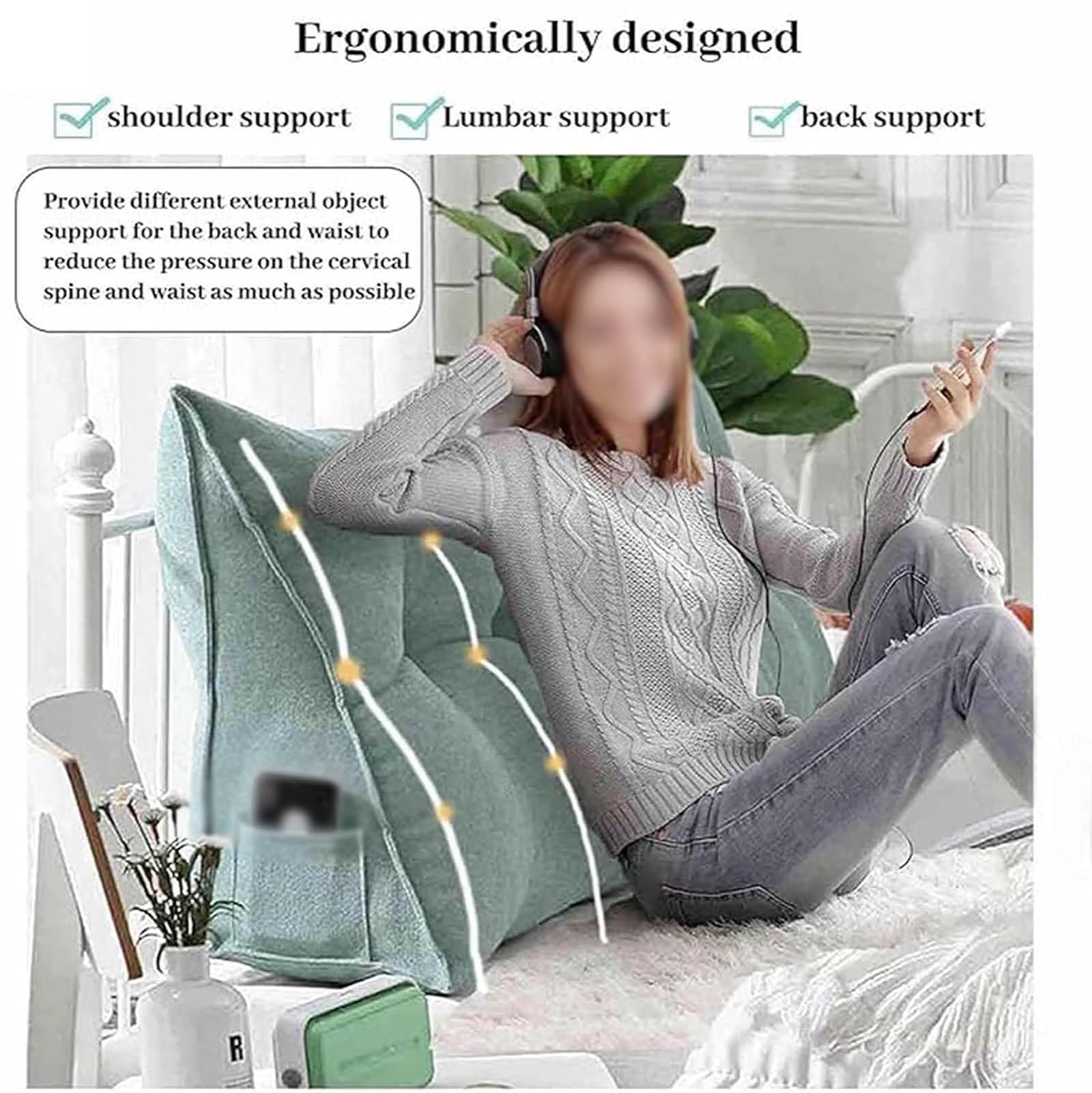 Almohada de lectura triangular grande, cojín de cuña de apoyo para cabecero de cama y sofá, almohada de respaldo lumbar suave, cojín de posicionamiento de 200 x 50 x 20 cm, perfecto para comodidad y