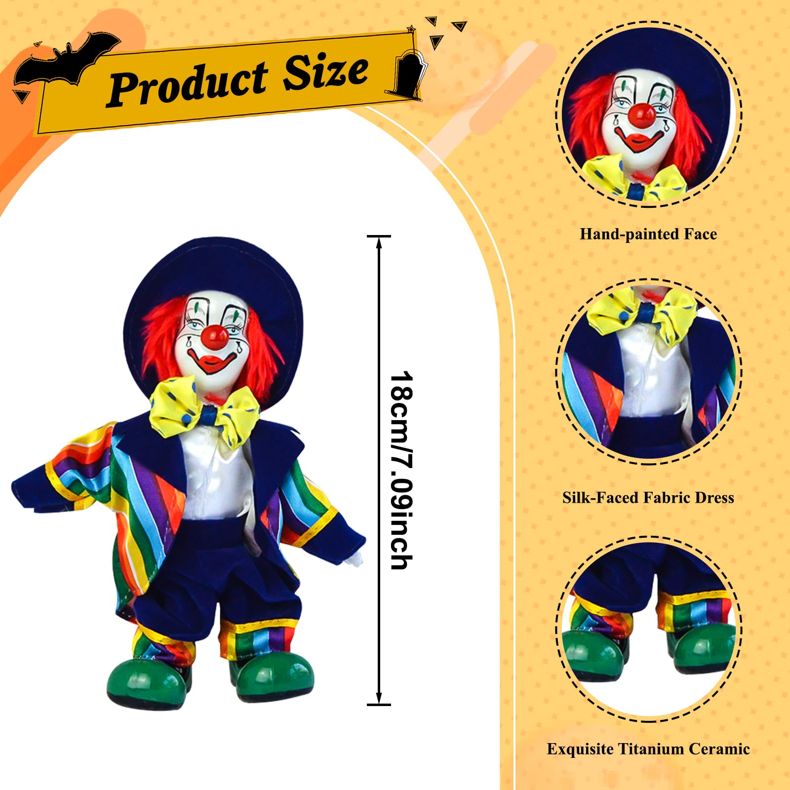 Maxyoung 6 Inch Porcelain Clown Doll With Red Nose – Colorful Carnival & Mardi Gras Decor, Creepy Fun Gift