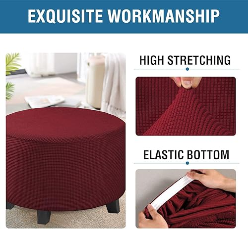 Miniatura 7 de Funda otomana elástica, funda otomana redonda, cubierta de almacenamiento otomana, cubierta protectora de muebles (natural, mediana)