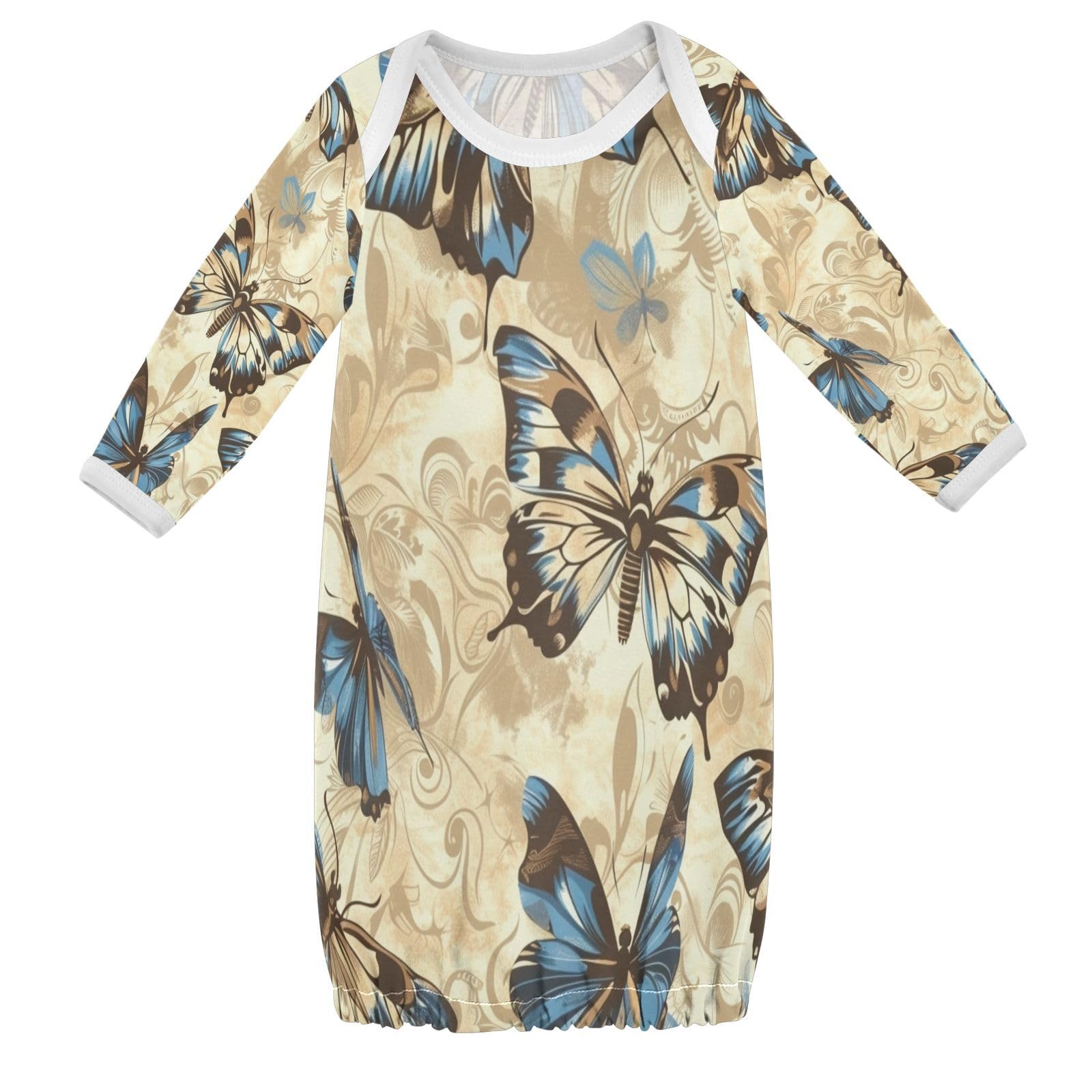 senya Nightdress Sleeper Gown Long Sleeve Nightgown Pajamas Grey Blue Butterflys for 3-12 Months