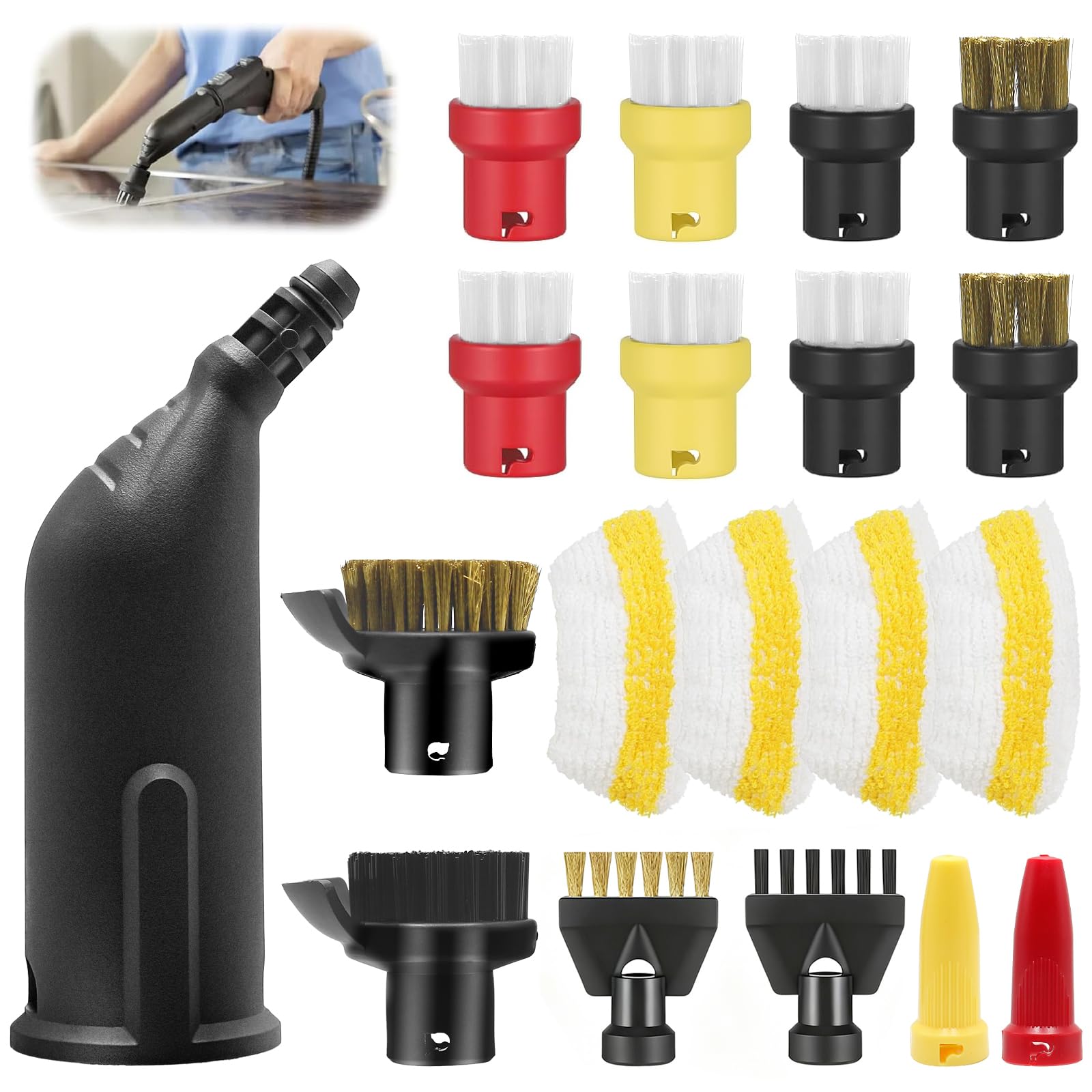 Akcesoria do czyszczenia parą do Kärcher Easyfix SC1 SC2 SC3 SC4, zestaw części zamiennych zawiera rozszerzoną dyszę, okrągłą szczotkę, szczotkę do wspólnej szczotki, ściereczkę z mikrofibry, skrobak