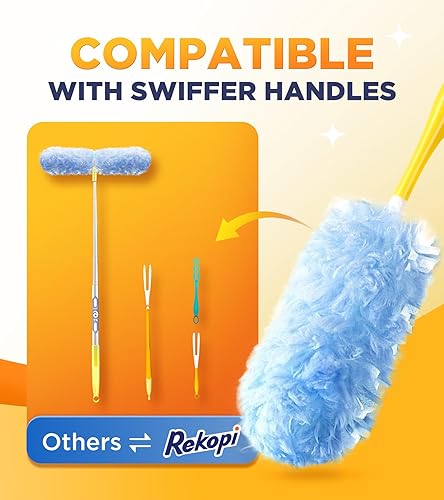 Vista 11 de Recambios de plumero resistentes para Swiffer Duster, 12 repuestos de plumero con 1 mango, plumeros multisuperficie de 360° con 4 microfibras