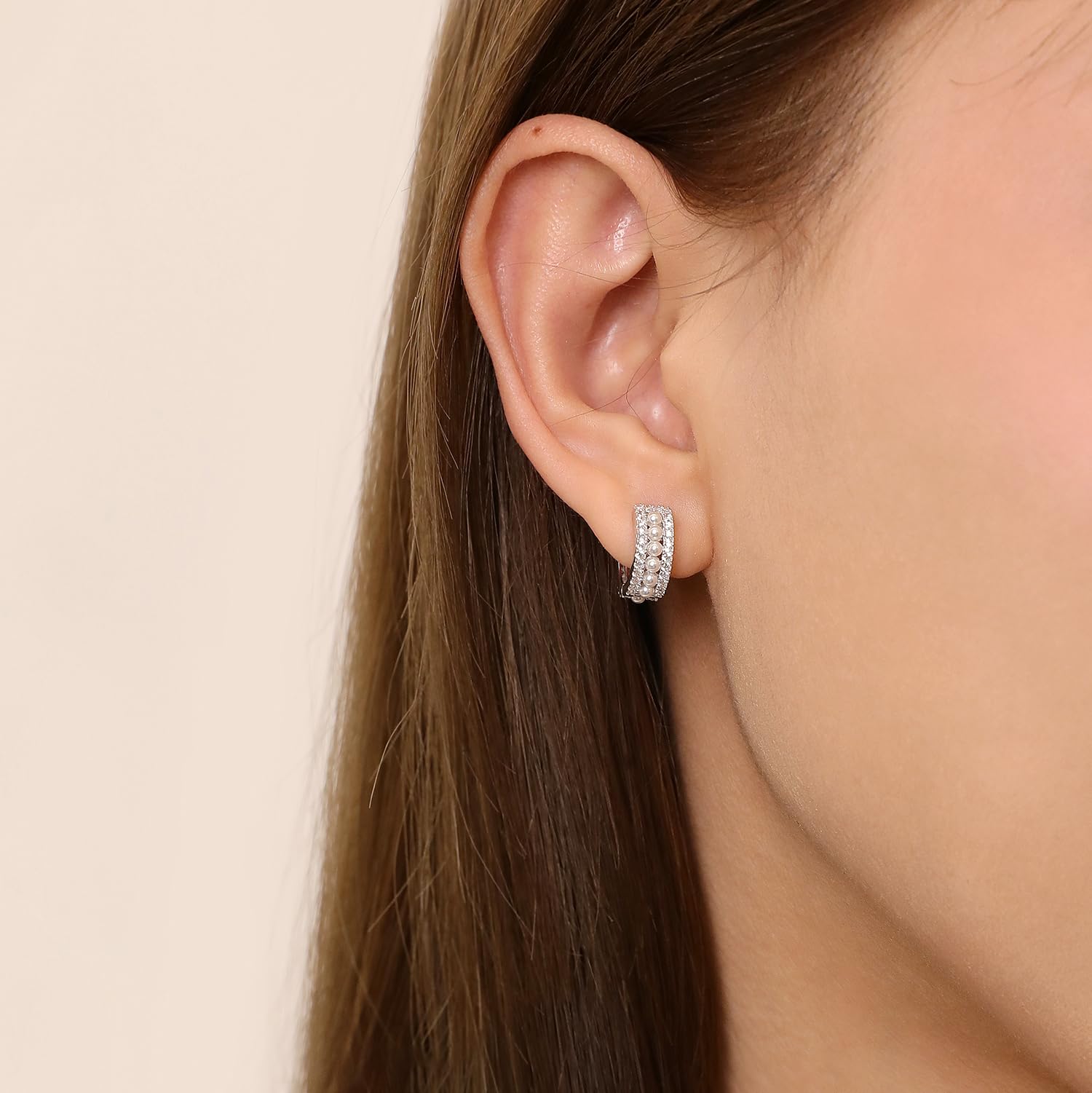 Meissa Pendientes Aro con Perlas para Mujer, Plata de Ley 925 con Baño en Oro o Plata Incrustaciones de Circonitas y Perlas Cierre de Bisagra
