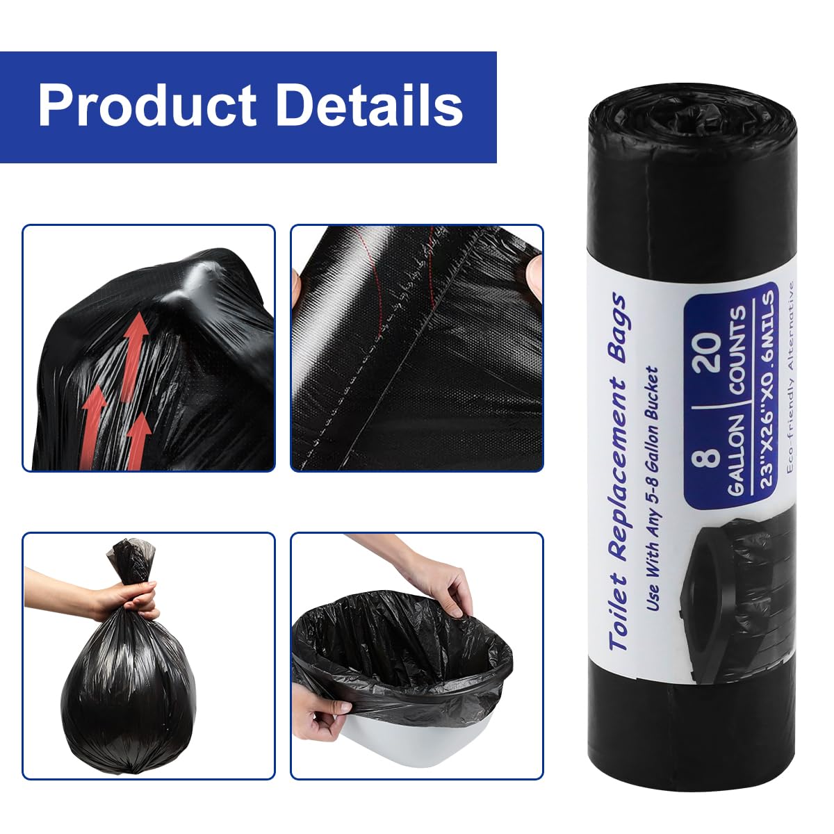 100 Pezzi Sacchetti Igienici Biodegradabili Nero Kit,30L Sacchetti Organico Igienici Compost,Impermeabili Sacchetti Igienici da Campeggio, per Toilette da Campeggio, Bagno, Cucina