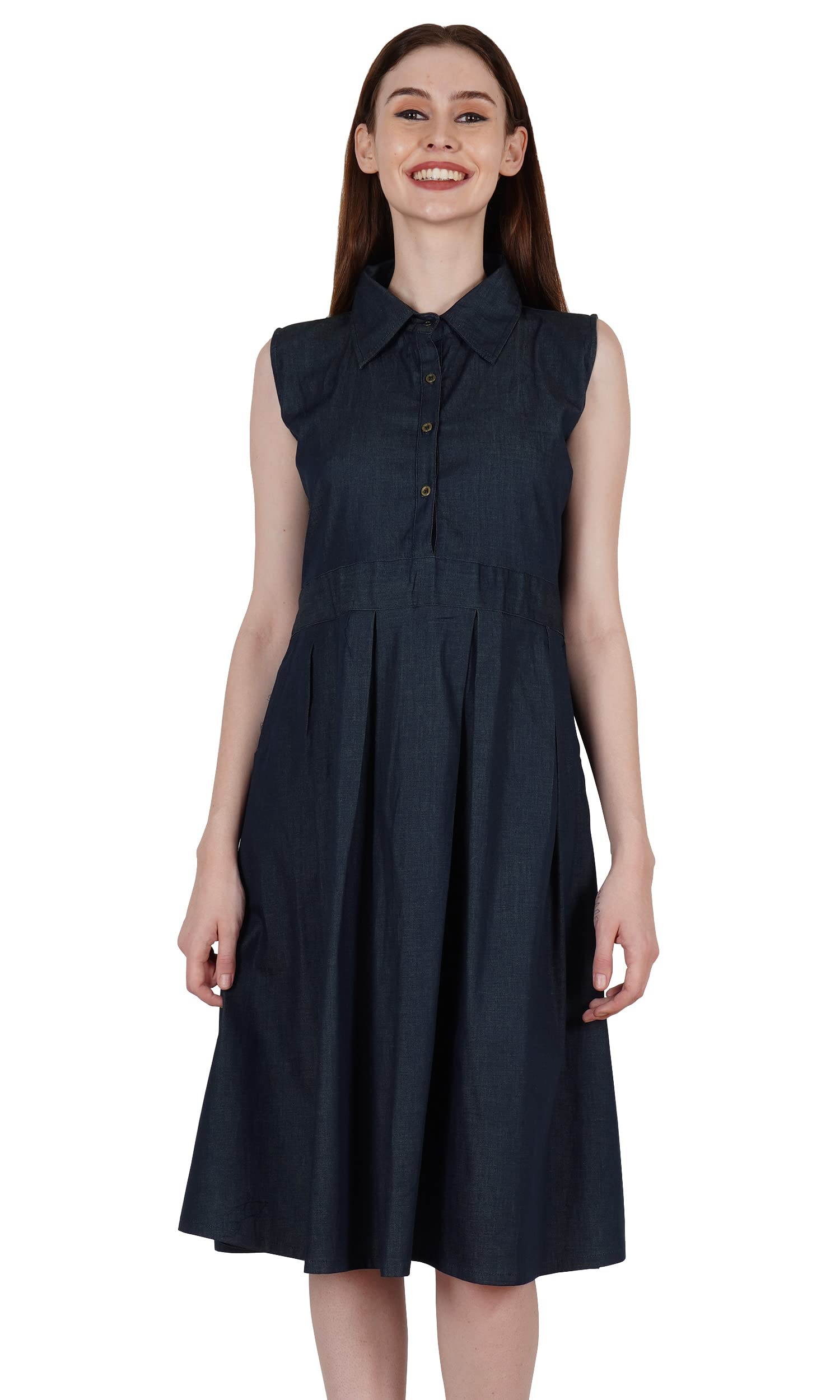 Bimba Womens Blue Denim Chambray Dress Summer Casual Shift Dresses