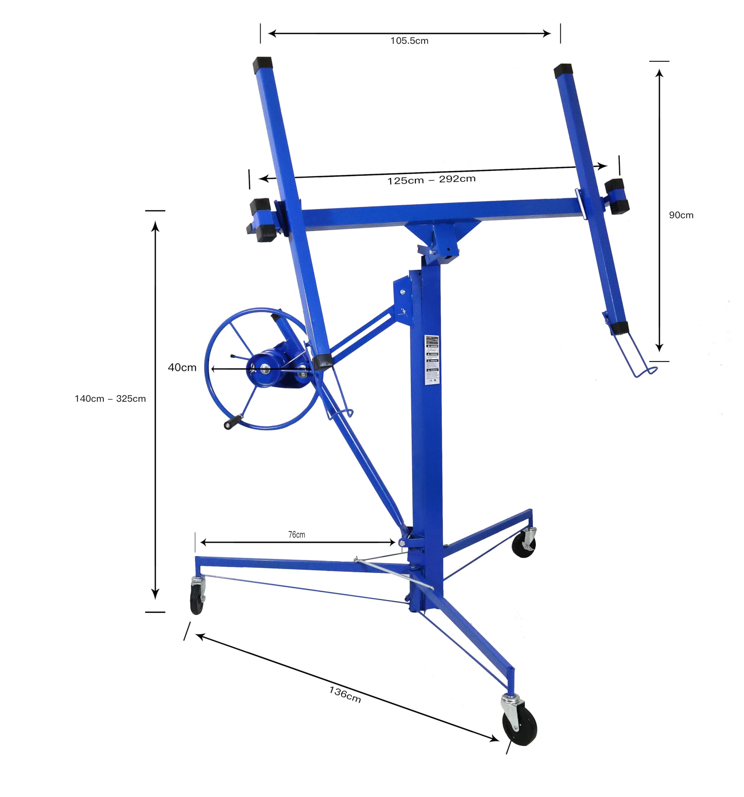 KATSU Tools Podnośnik do płyt kartonowo-gipsowych 3,4 m, udźwig 68 kg, wysokość podnoszenia do 325 cm, składane narzędzie do podnoszenia płyt gipsowo-kartonowych z kółkami, model 181012