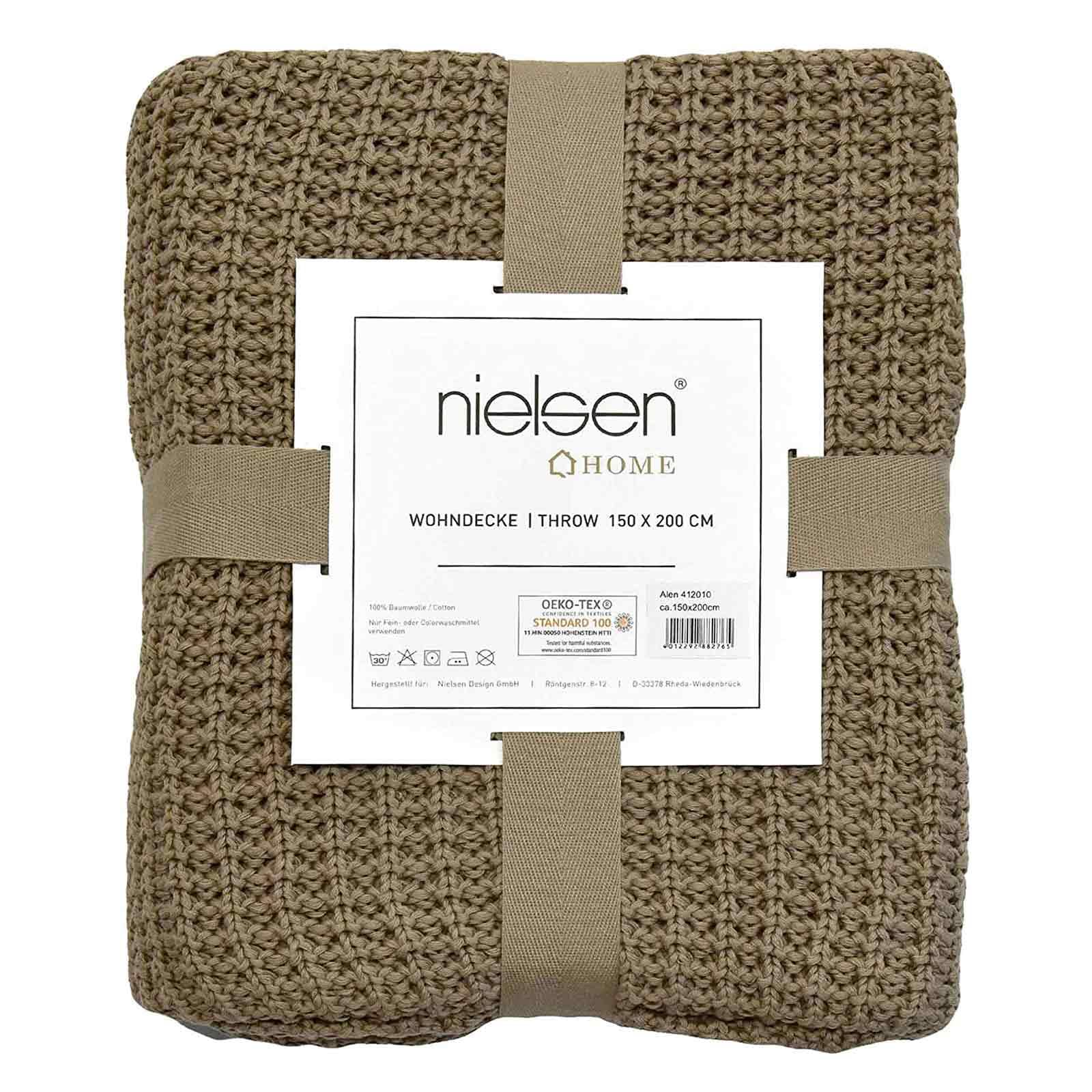 Coperta Alen lavorata a maglia, 150 x 200 cm, sabbia, 100% cotone, Ökotex