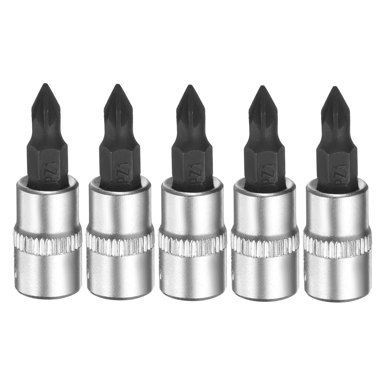 sourcing map 5pcs PZ1 Bit Socket 1/4" Square Drive Phillips Slotted Extension Impact Bit Power Nut Driver Set S2 & CR-V Steel Socket Ratchet Wrench Bits, Silver Black