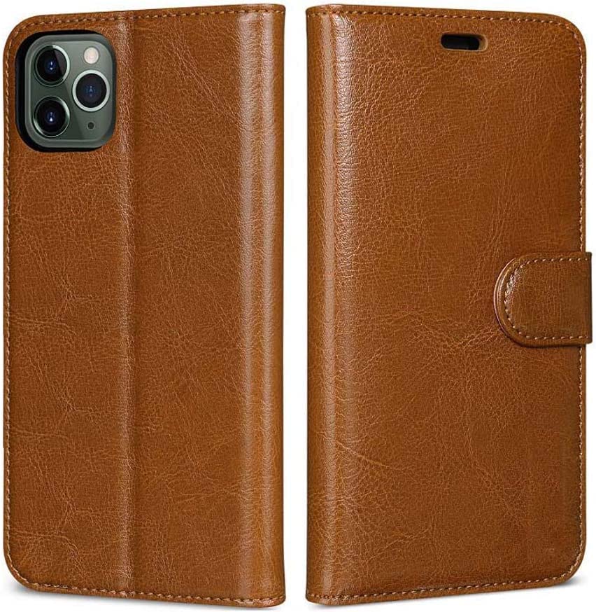 Étui portefeuille cuir iPhone 11 Pro Max marron anti-rayures