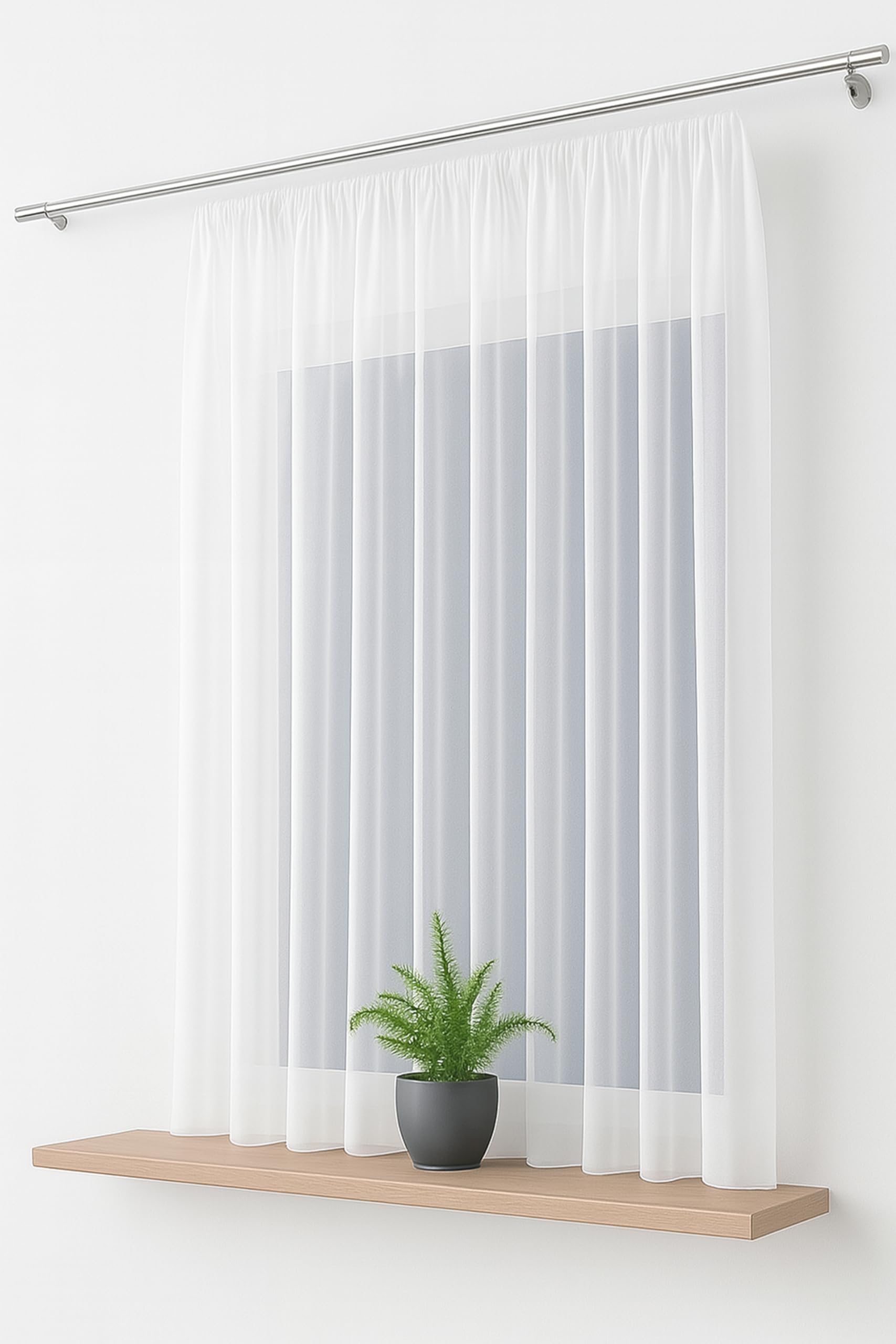 Weiß Voile 500x150 cm (BxH) Transparent Kurze Lange Kräuselband 1:2 Glatt Ohne Muster